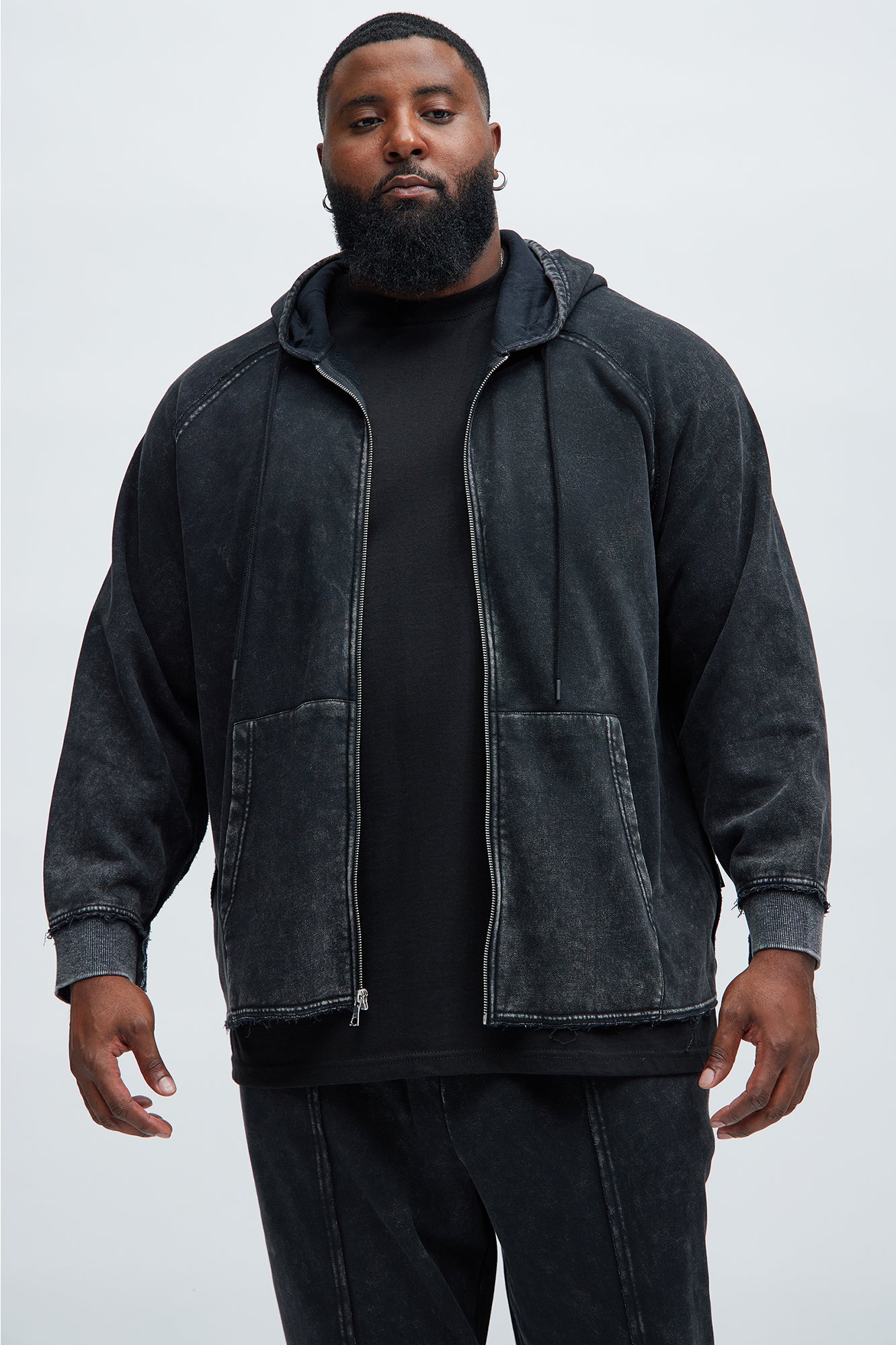 Tyson Oversized Frayed Seams Hoodie - Black - Image 4