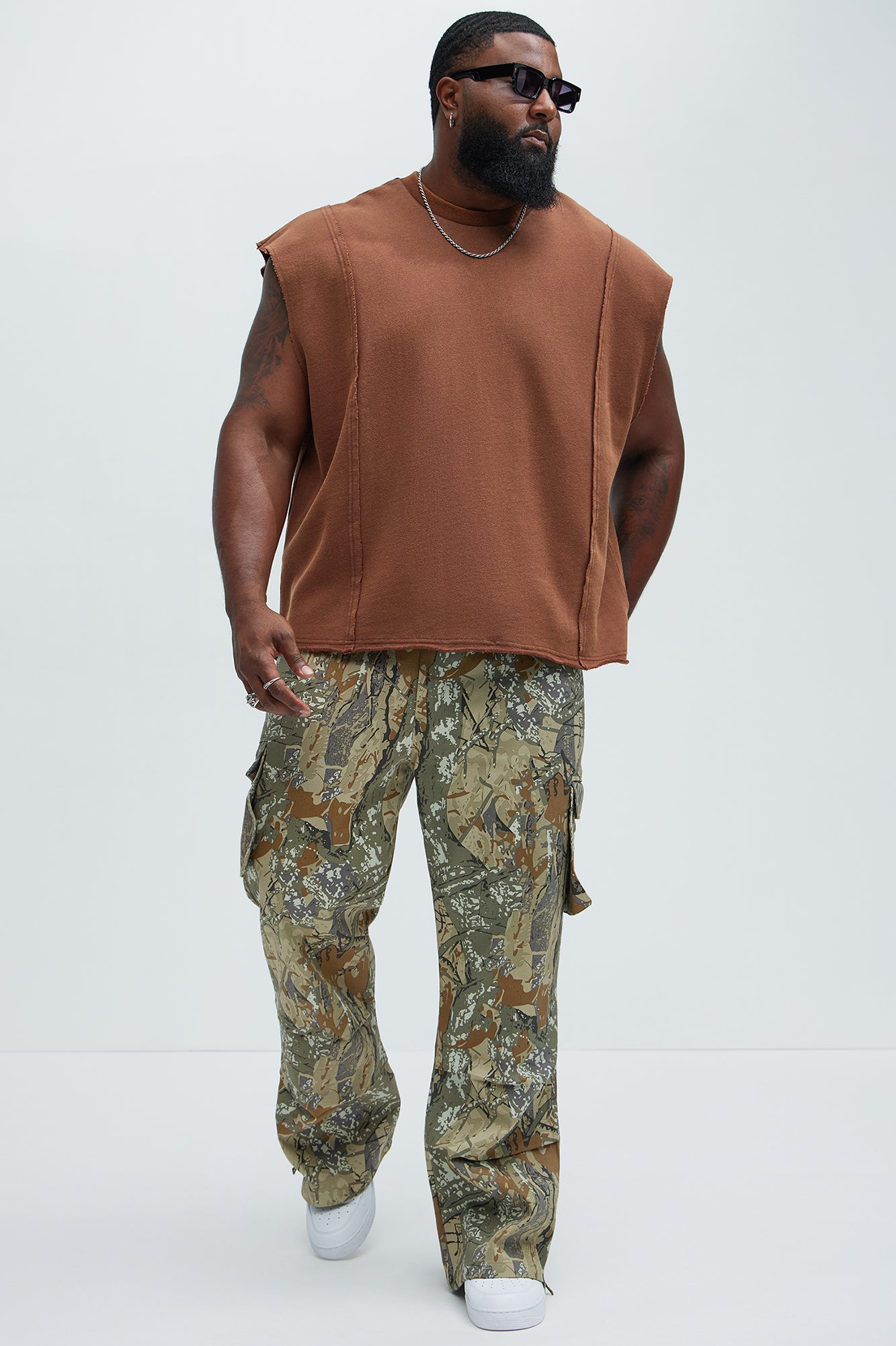 Greaser Paneled Fleece Muscle Tee - Brown - Image 6