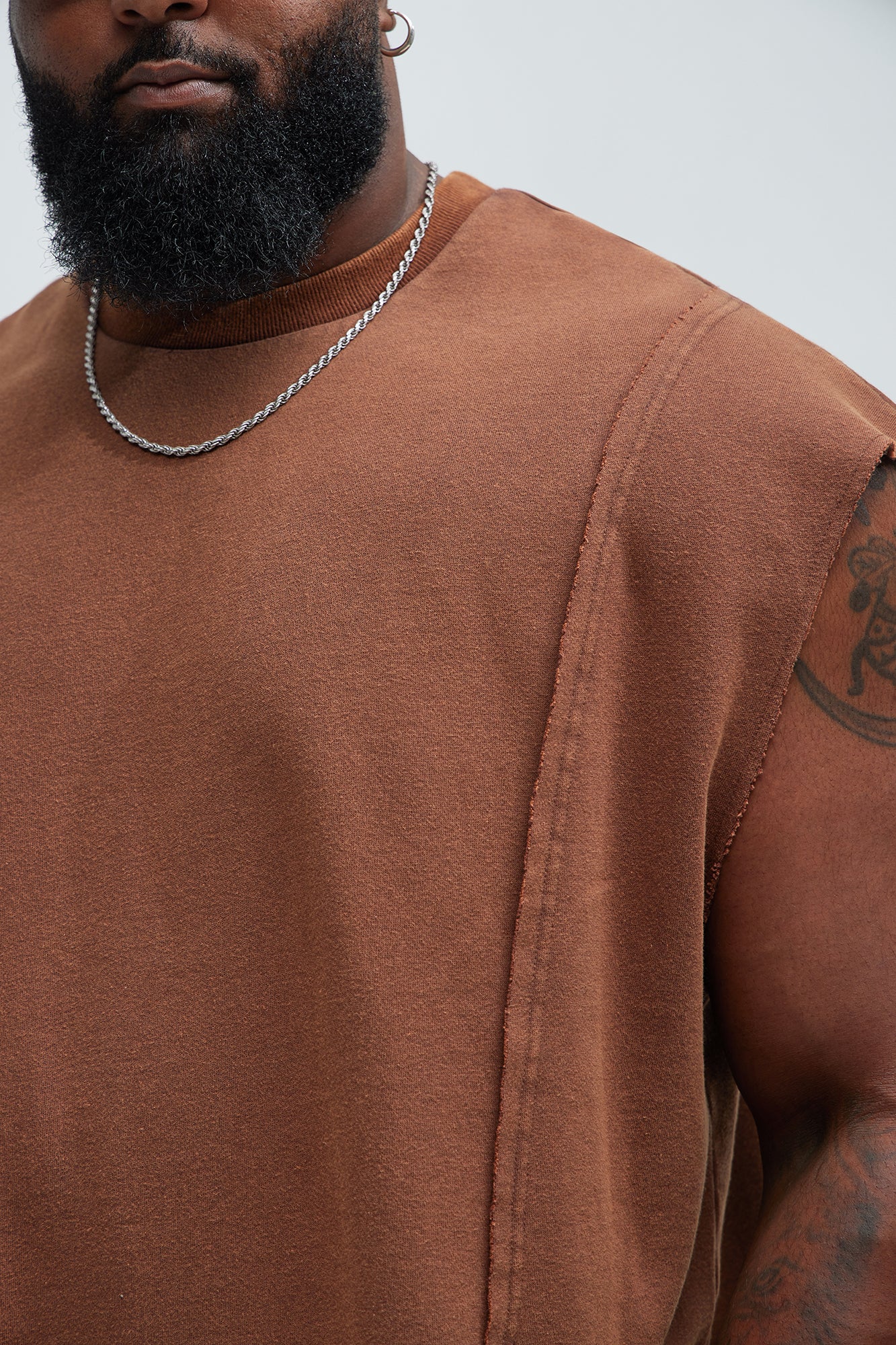 Greaser Paneled Fleece Muscle Tee - Brown - Image 7
