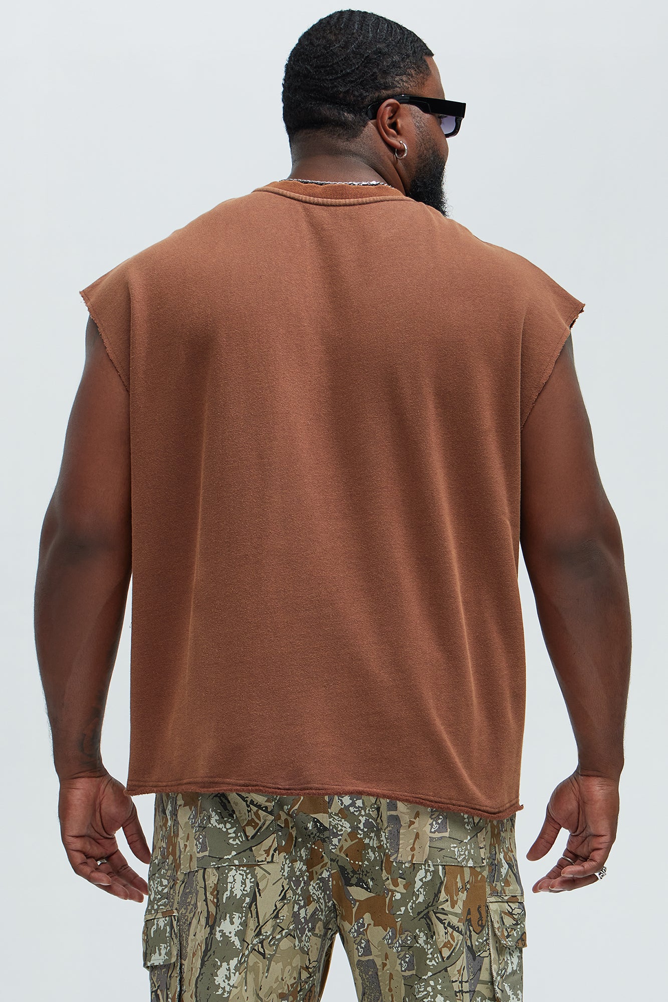 Greaser Paneled Fleece Muscle Tee - Brown - Image 8