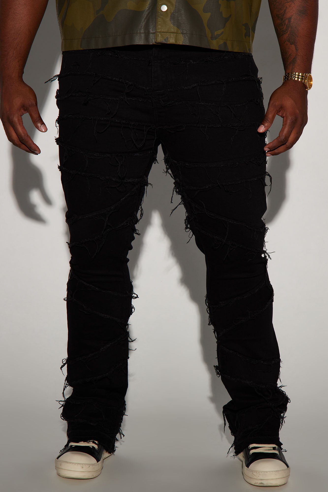 In All Ways Fray Stacked Skinny Flare Jeans - Black - Image 5