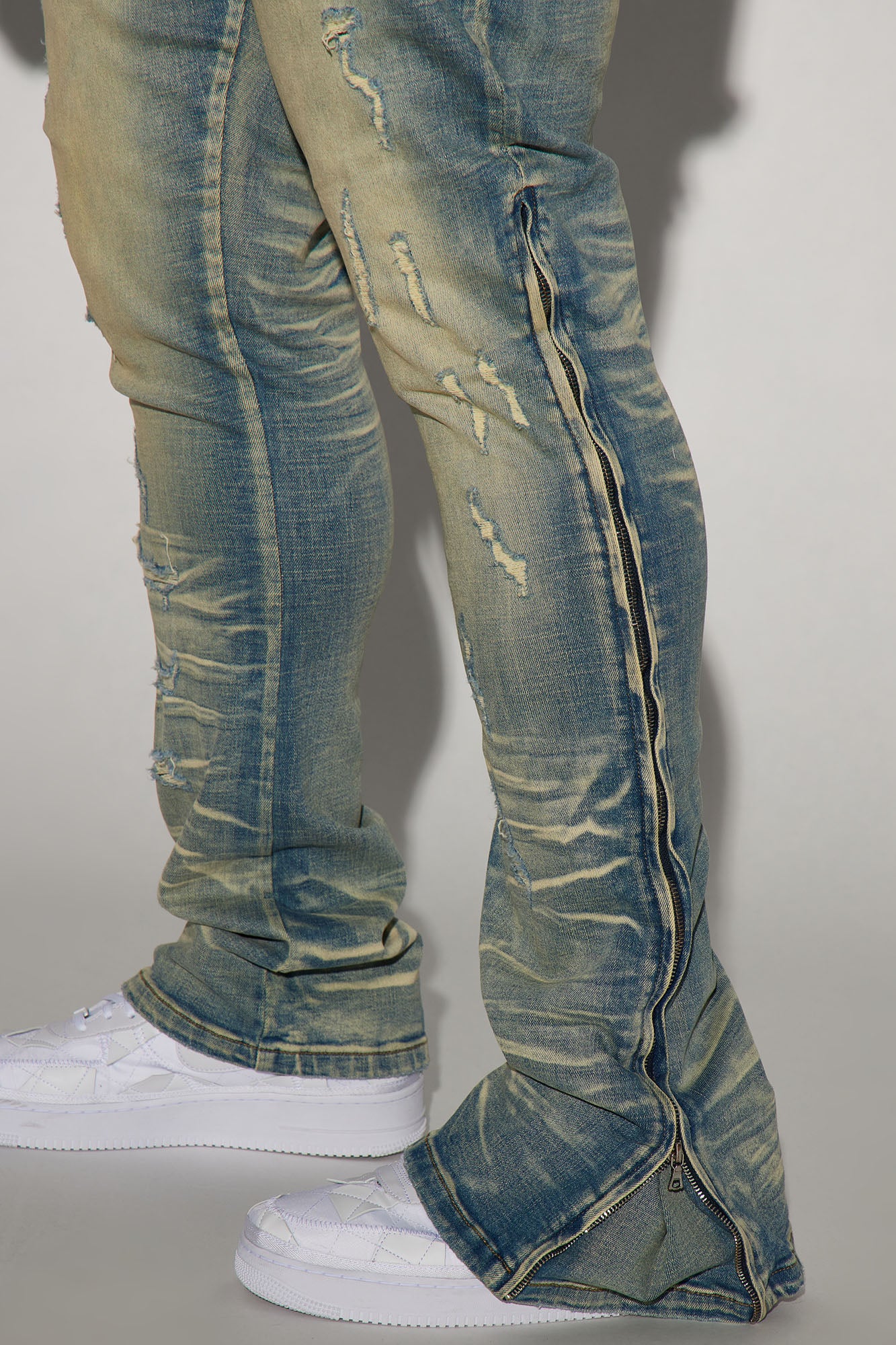 Zip All The Way Stacked Skinny Flare Jeans - Medium Wash - Image 8