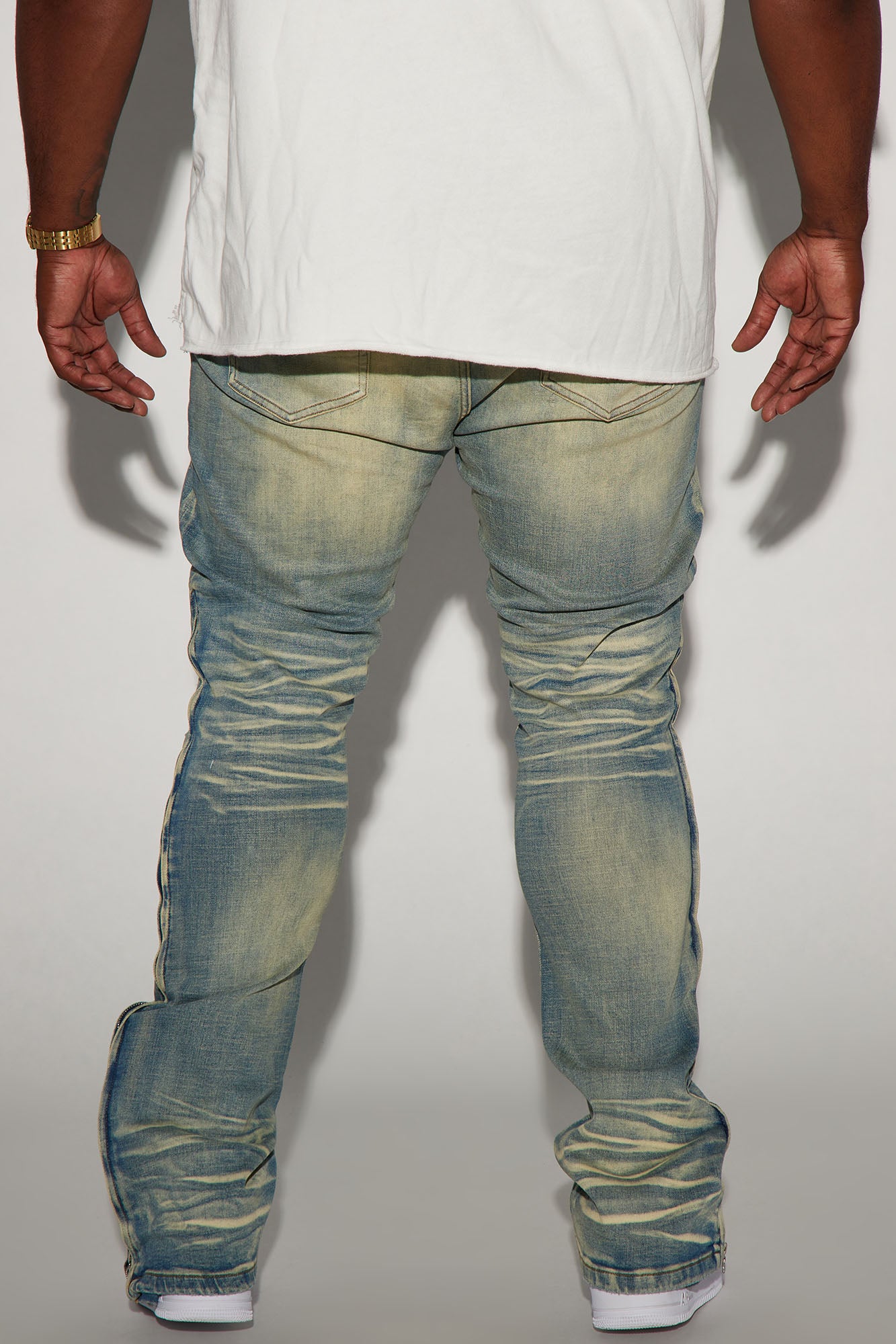 Zip All The Way Stacked Skinny Flare Jeans - Medium Wash - Image 9