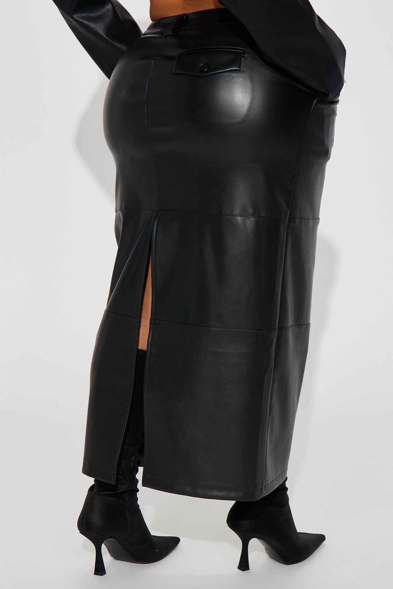 Colette Faux Leather Midi Skirt - Black - Image 6