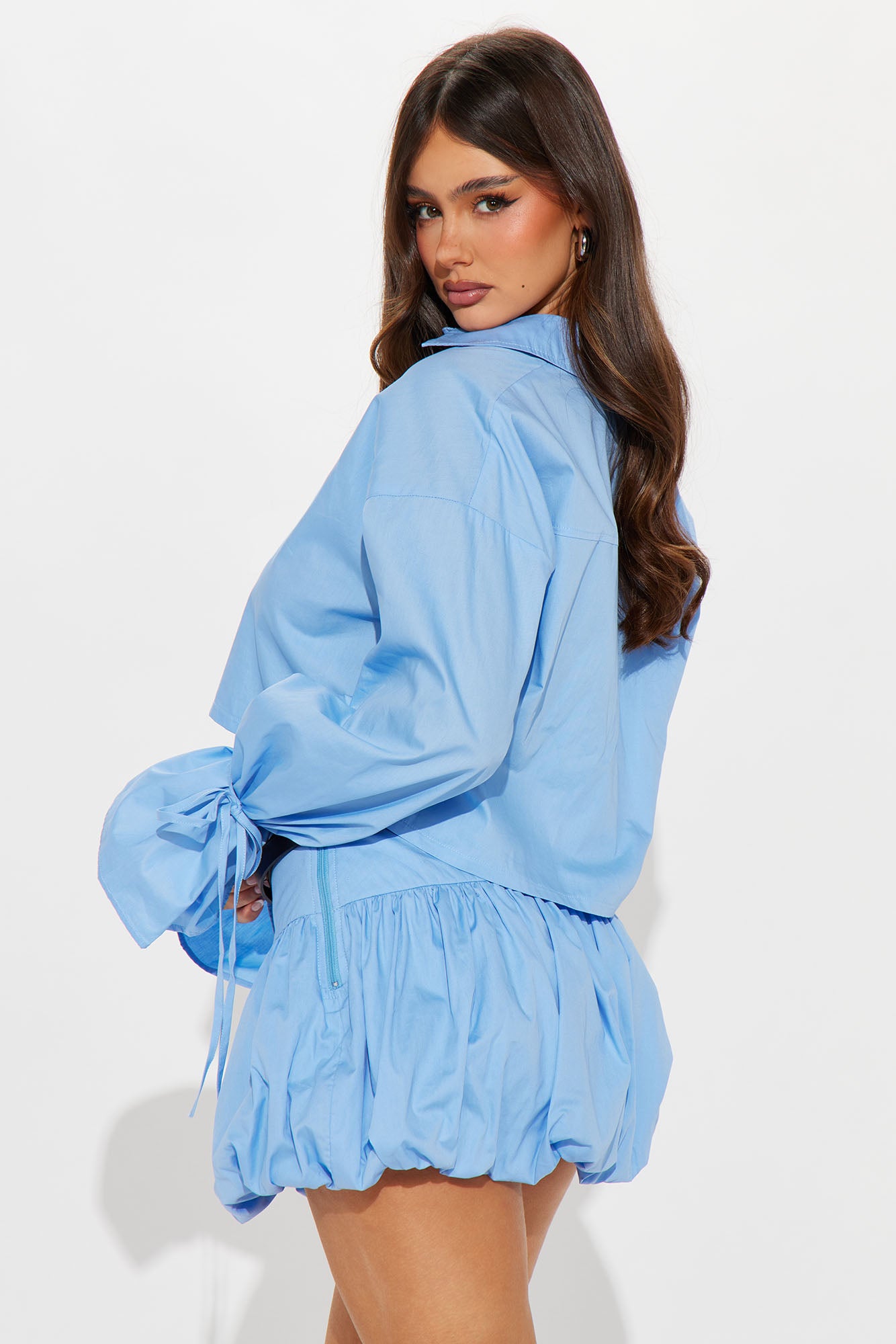 Simple Affair Bubble Hem Mini Skirt Set - Blue - Image 4