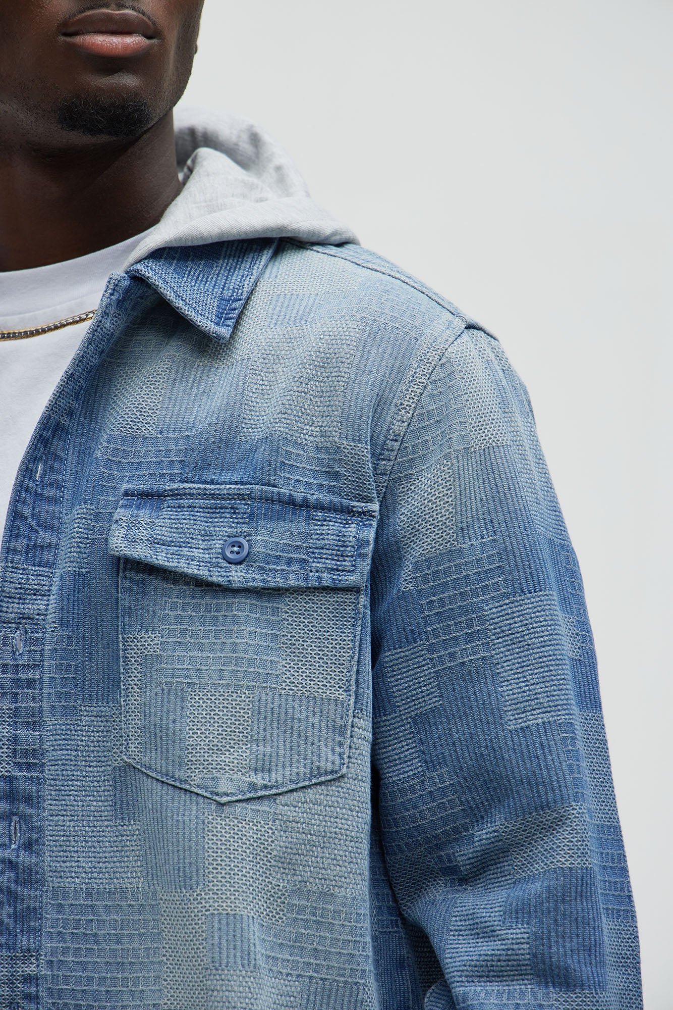 Burney Hooded Denim Shacket - Light Wash - Image 3
