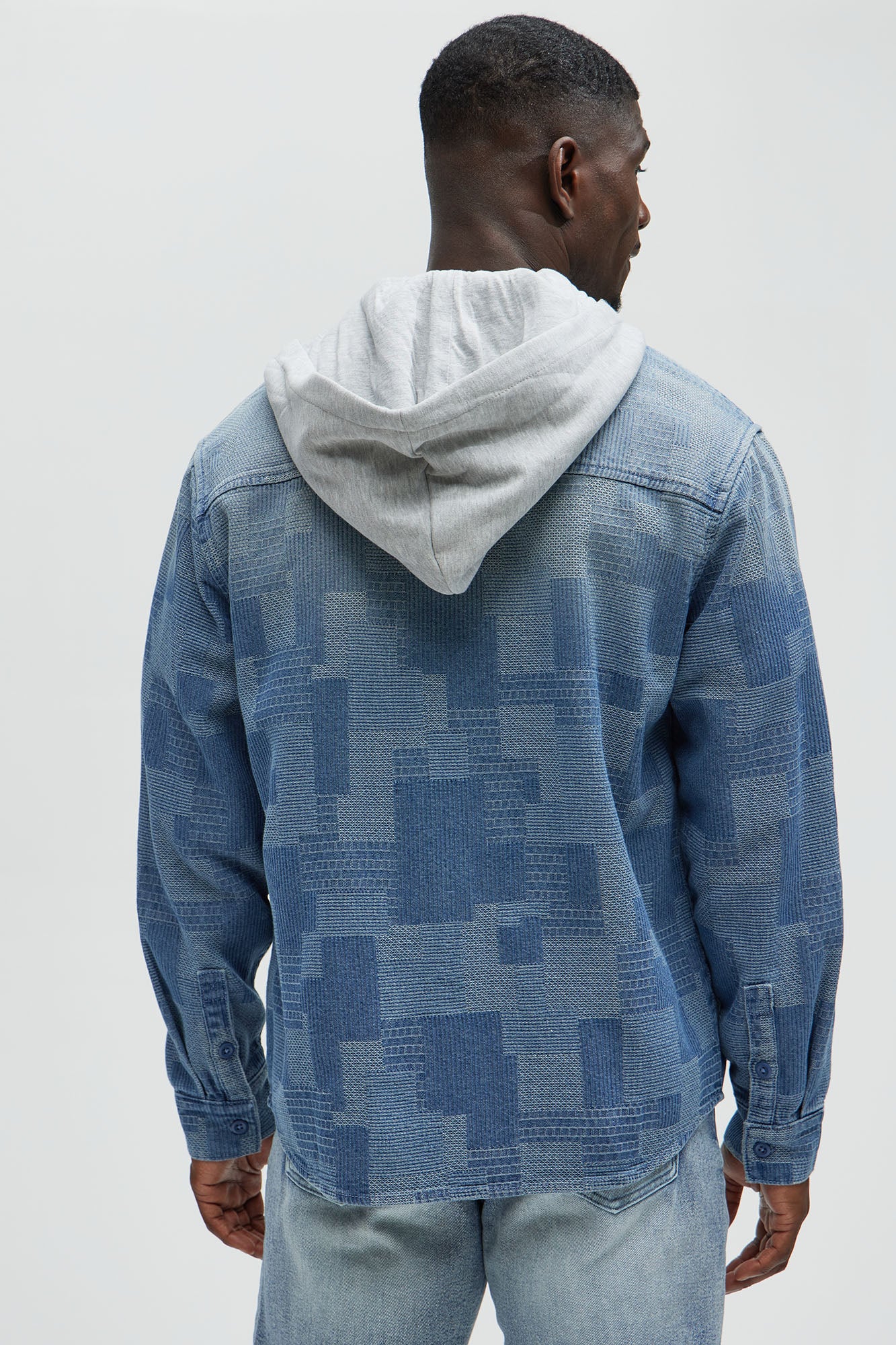 Burney Hooded Denim Shacket - Light Wash - Image 4