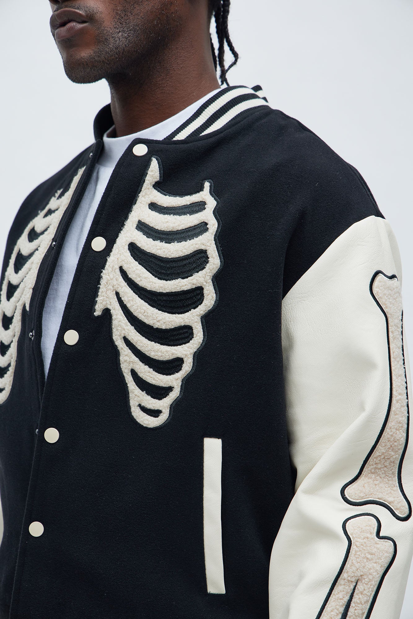 Skeleton Varsity Jacket - Black/White - Image 3