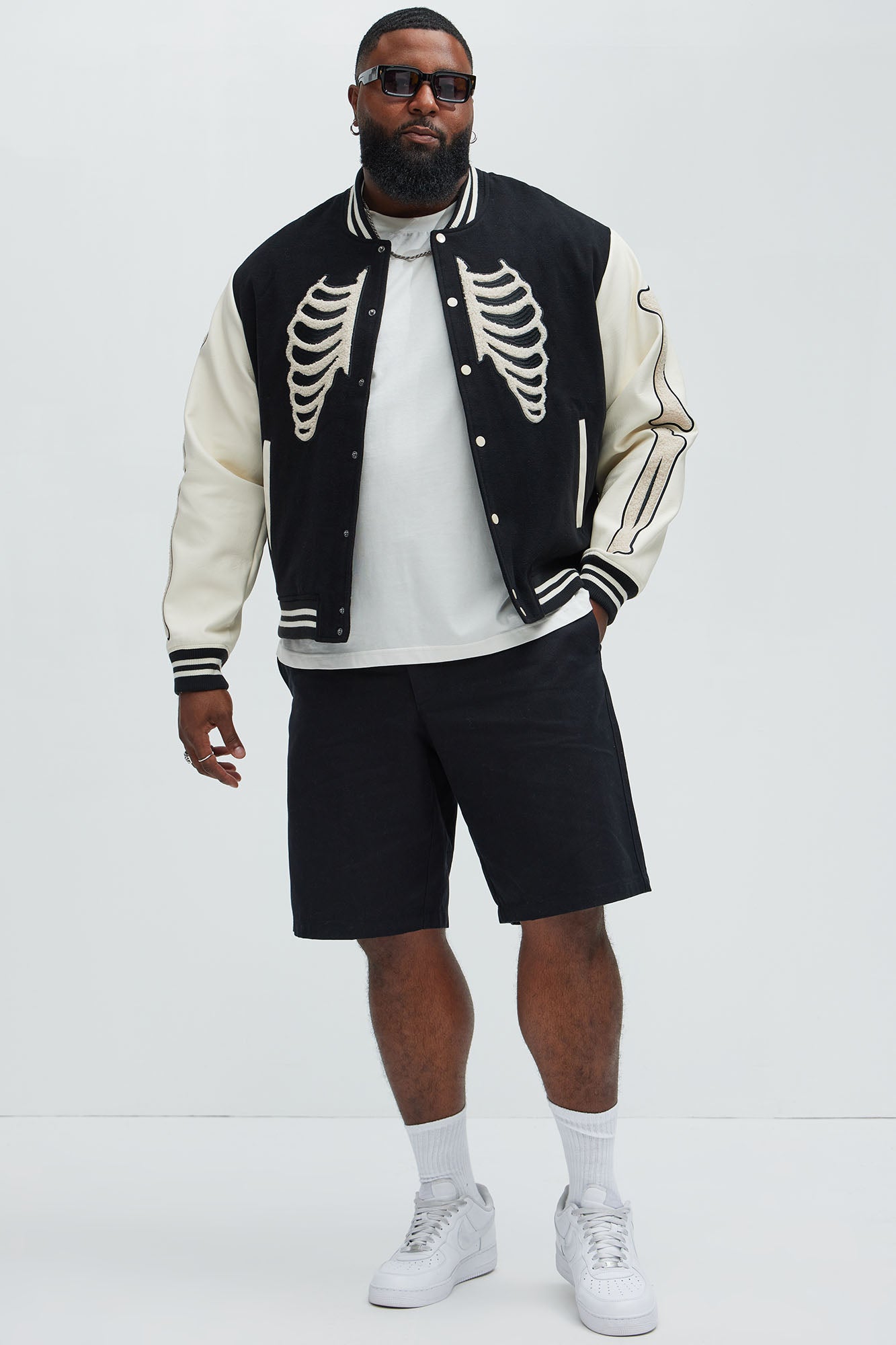 Skeleton Varsity Jacket - Black/White - Image 6