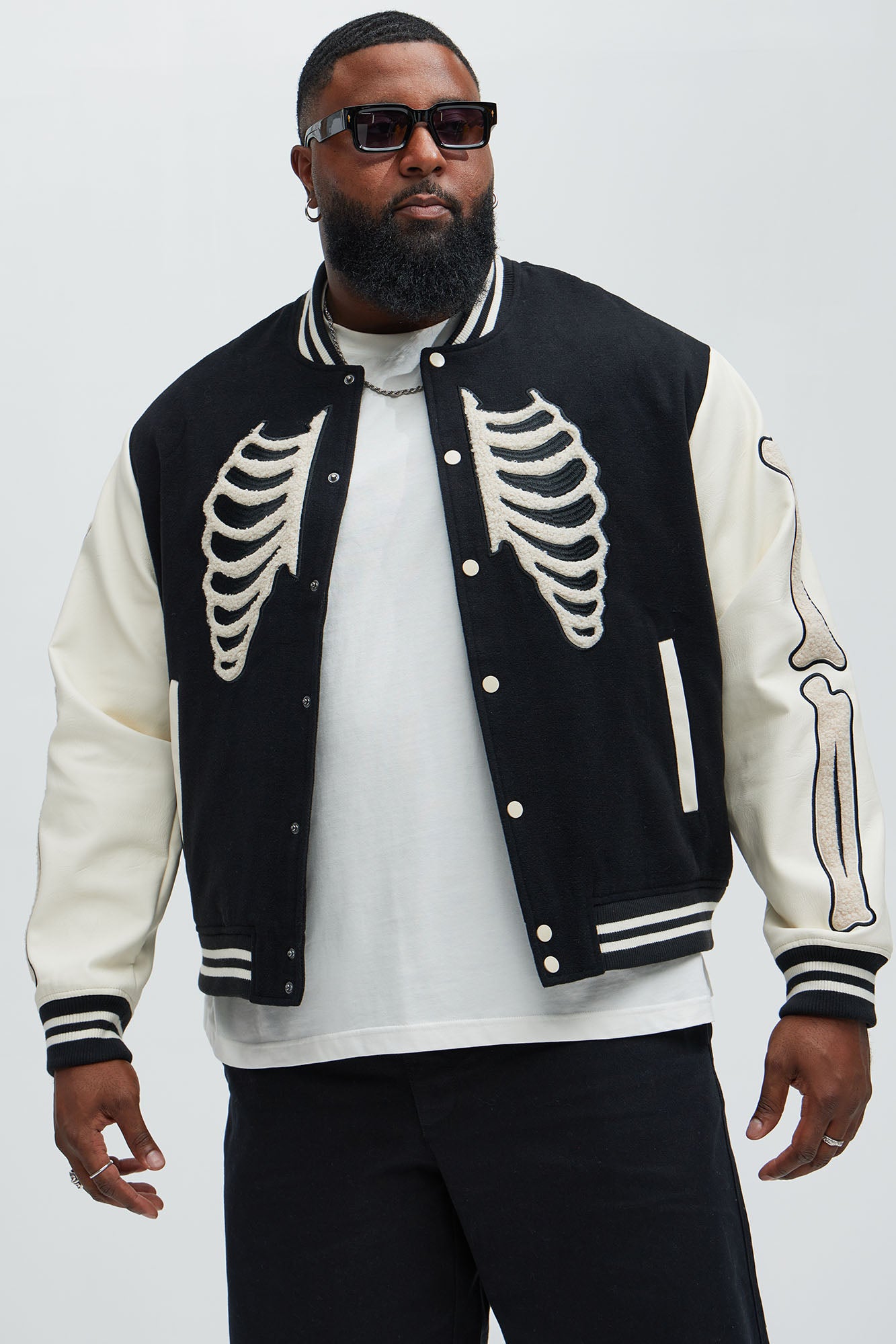 Skeleton Varsity Jacket - Black/White - Image 5
