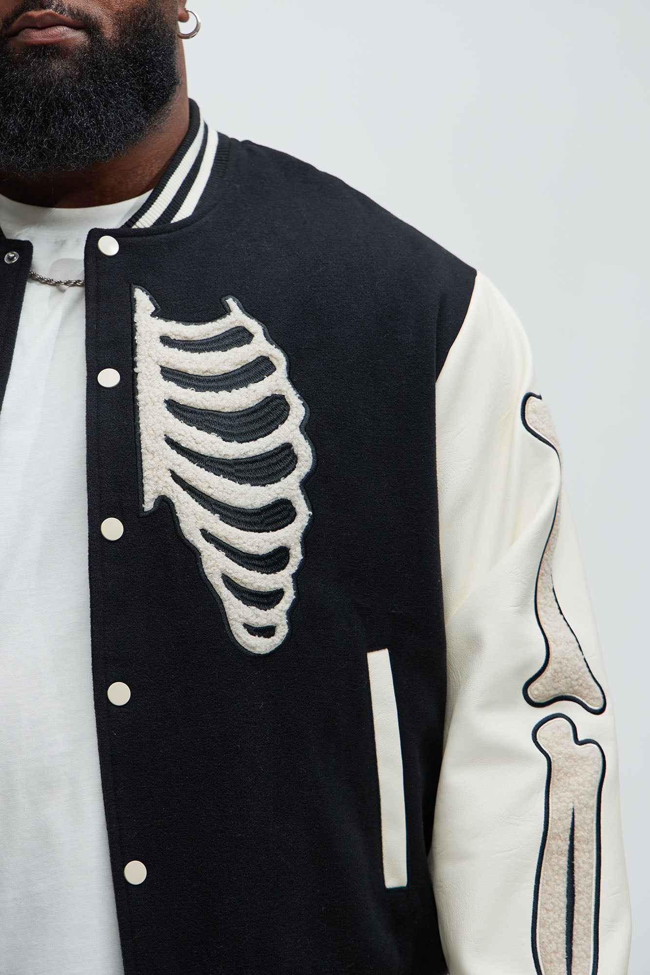 Skeleton Varsity Jacket - Black/White - Image 7