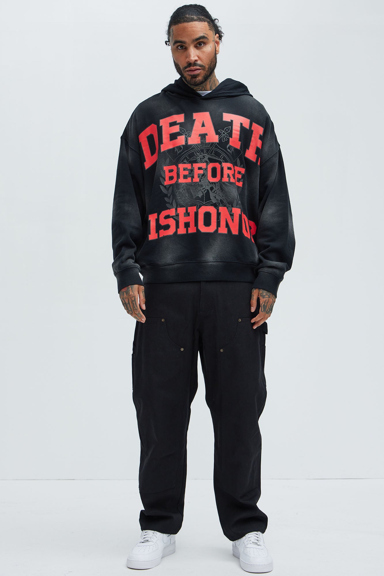 Tyson Death Before Dishonor Oversized Hoodie - Black - Image 3
