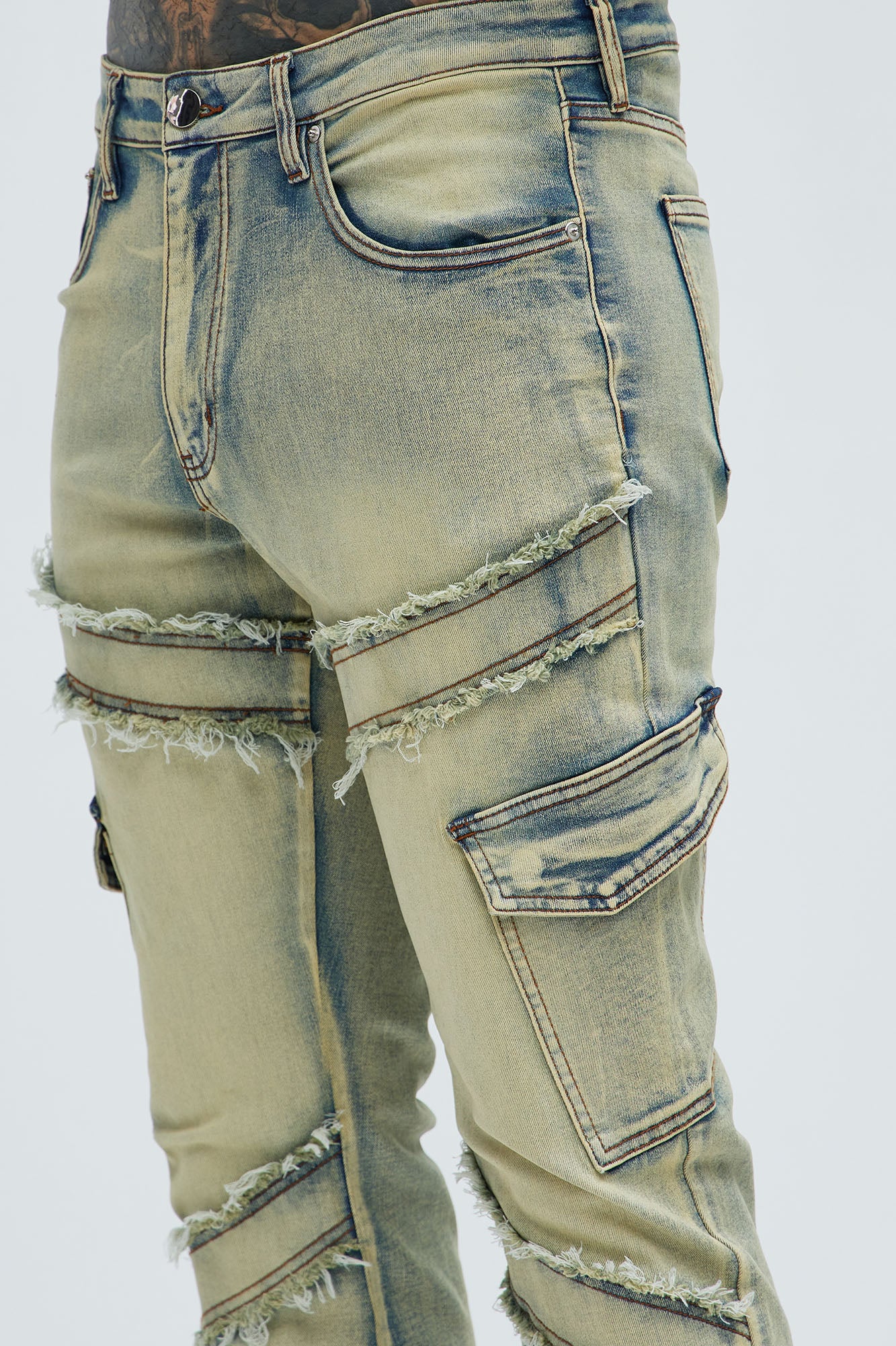 Simi Fray Cargo Stacked Skinny Flare Jeans - Vintage Blue Wash - Image 3