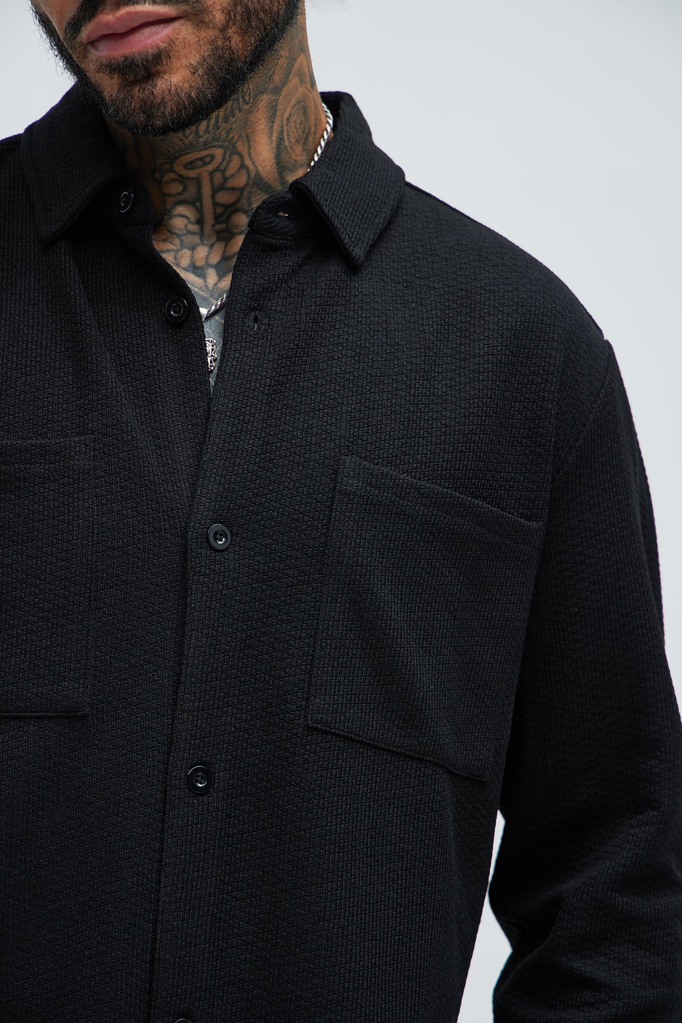 Capstan Textured Button Up Shirt - Black - Image 3