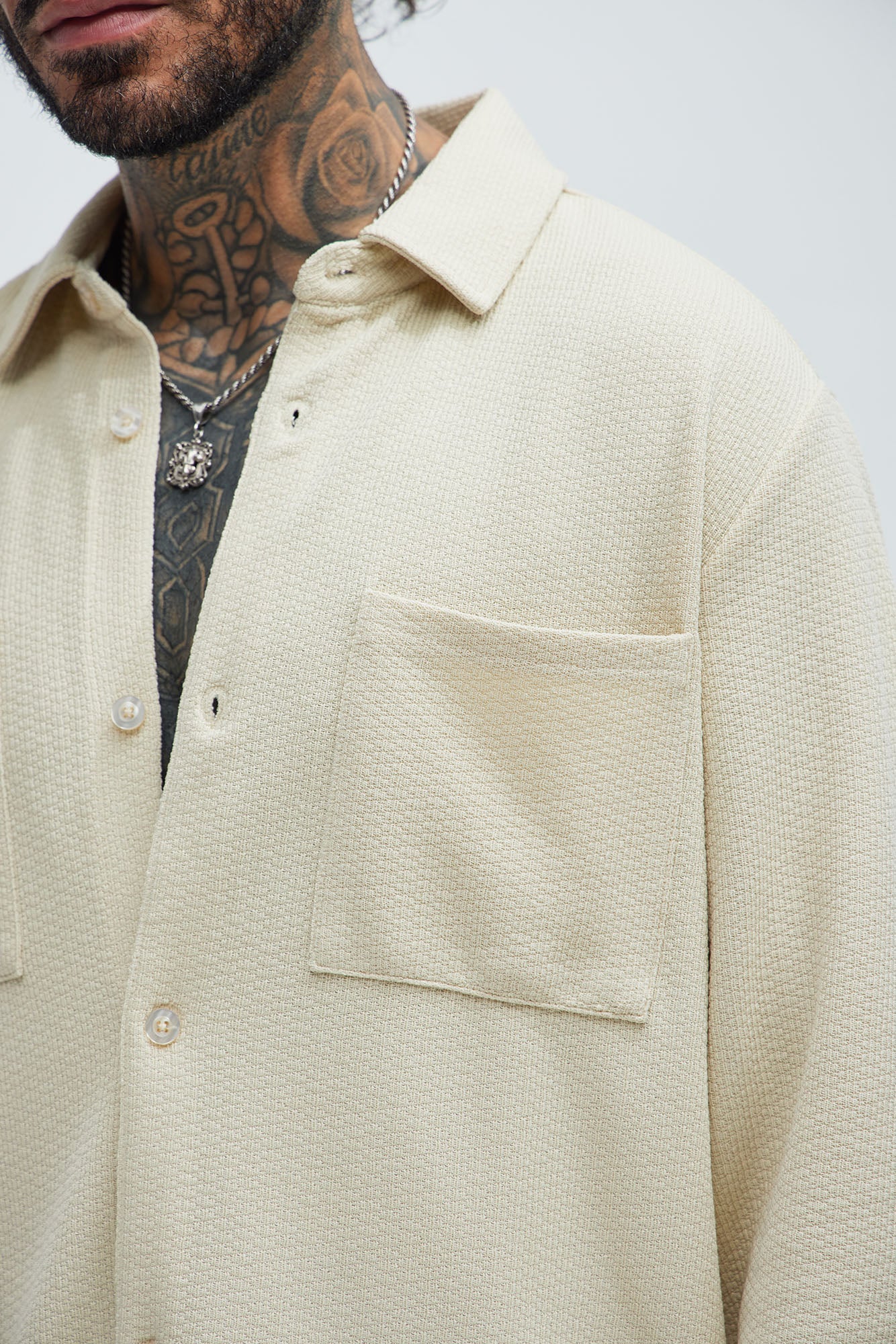 Capstan Textured Button Up Shirt - Cream - Image 3