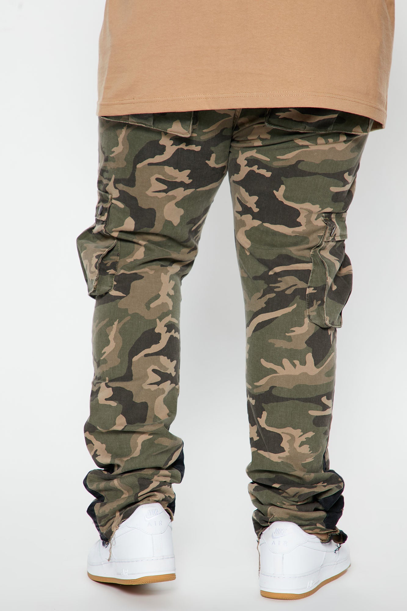 Contrast Skinny Stacked Flared Cargo Pants - Camouflage - Image 8