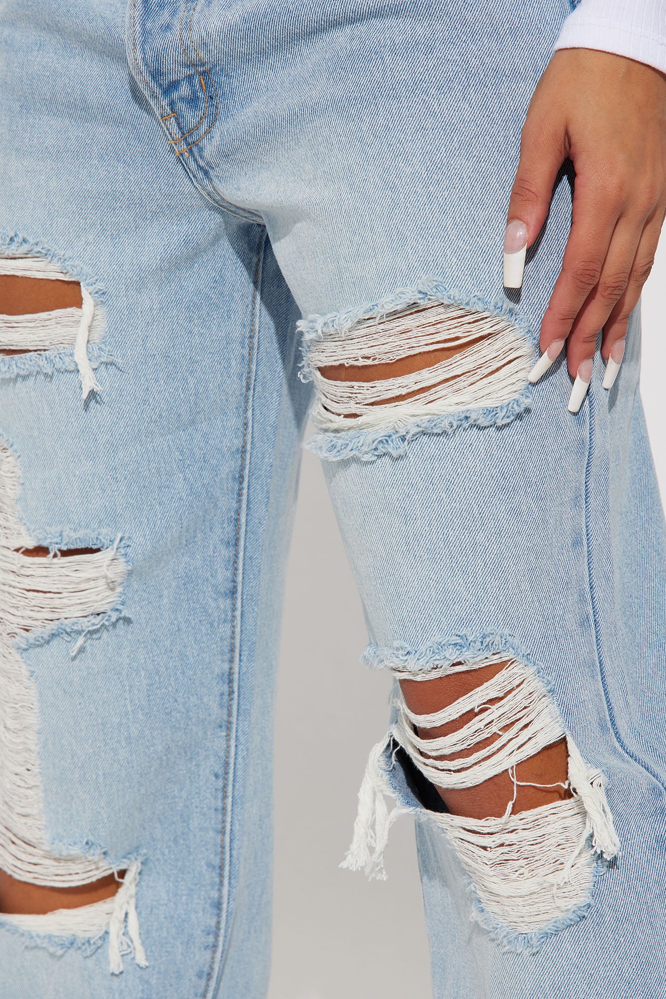 Seeking Thrills Shredded Straight Leg Jeans - Light Wash - Image 3