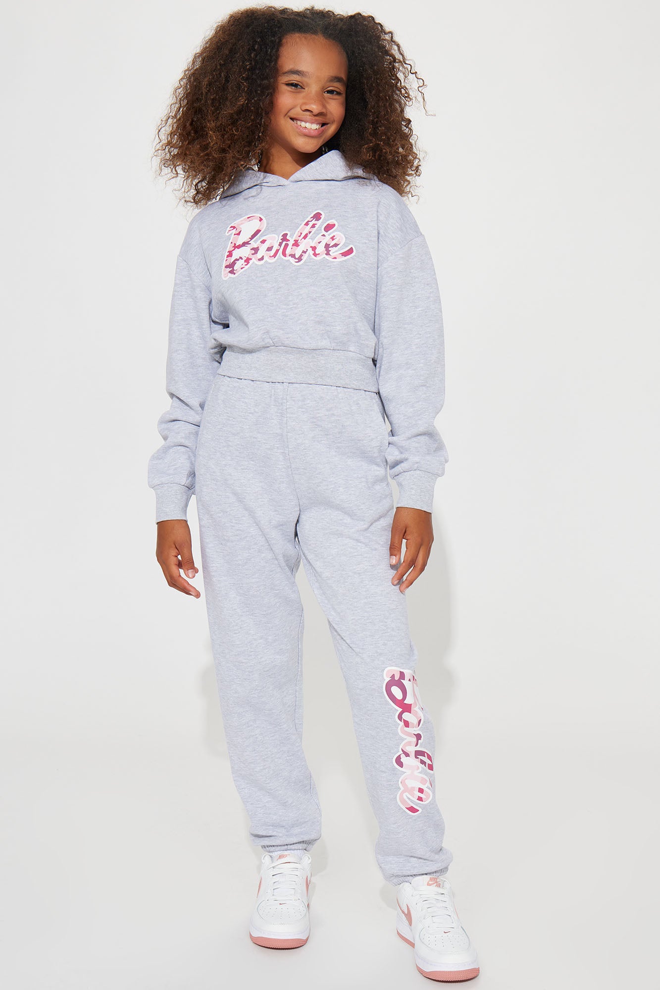 Mini Barbie Girl Fleece Jogger Set - Heather Grey - Image 4