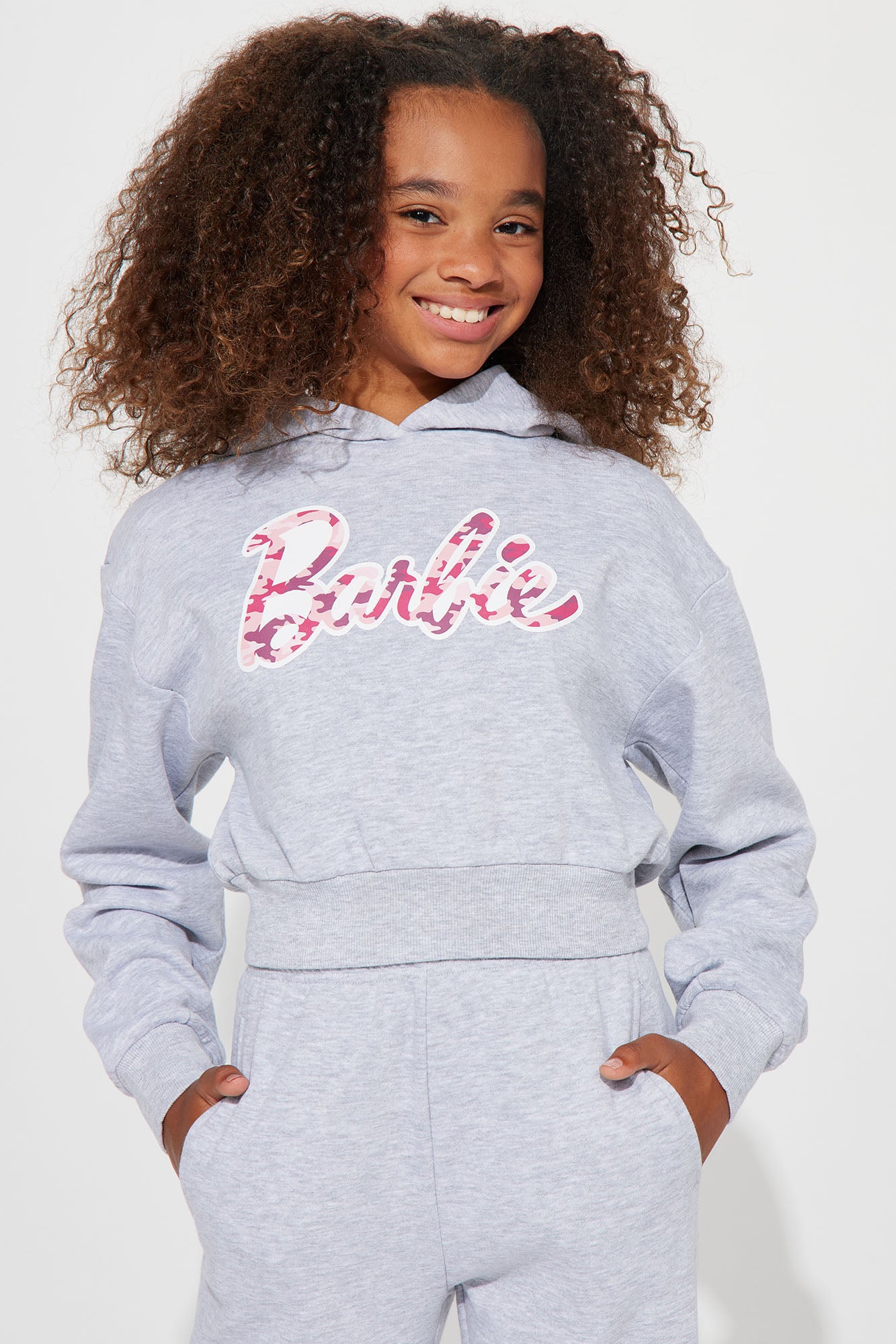 Mini Barbie Girl Fleece Jogger Set - Heather Grey - Image 5