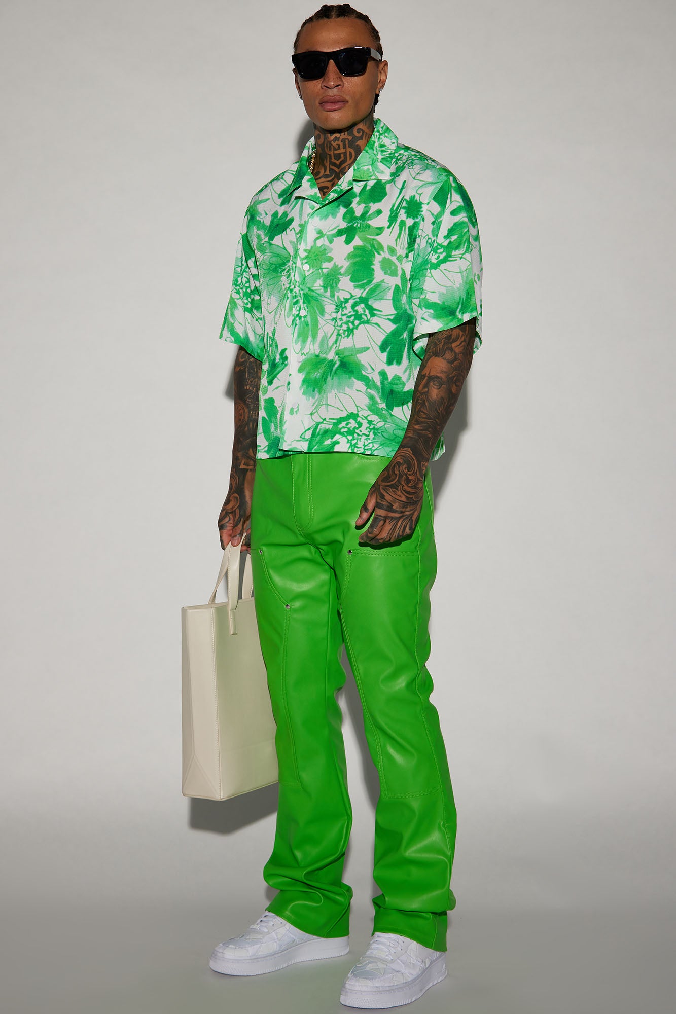 Botanical Cropped Button Up Shirt - Green - Image 3