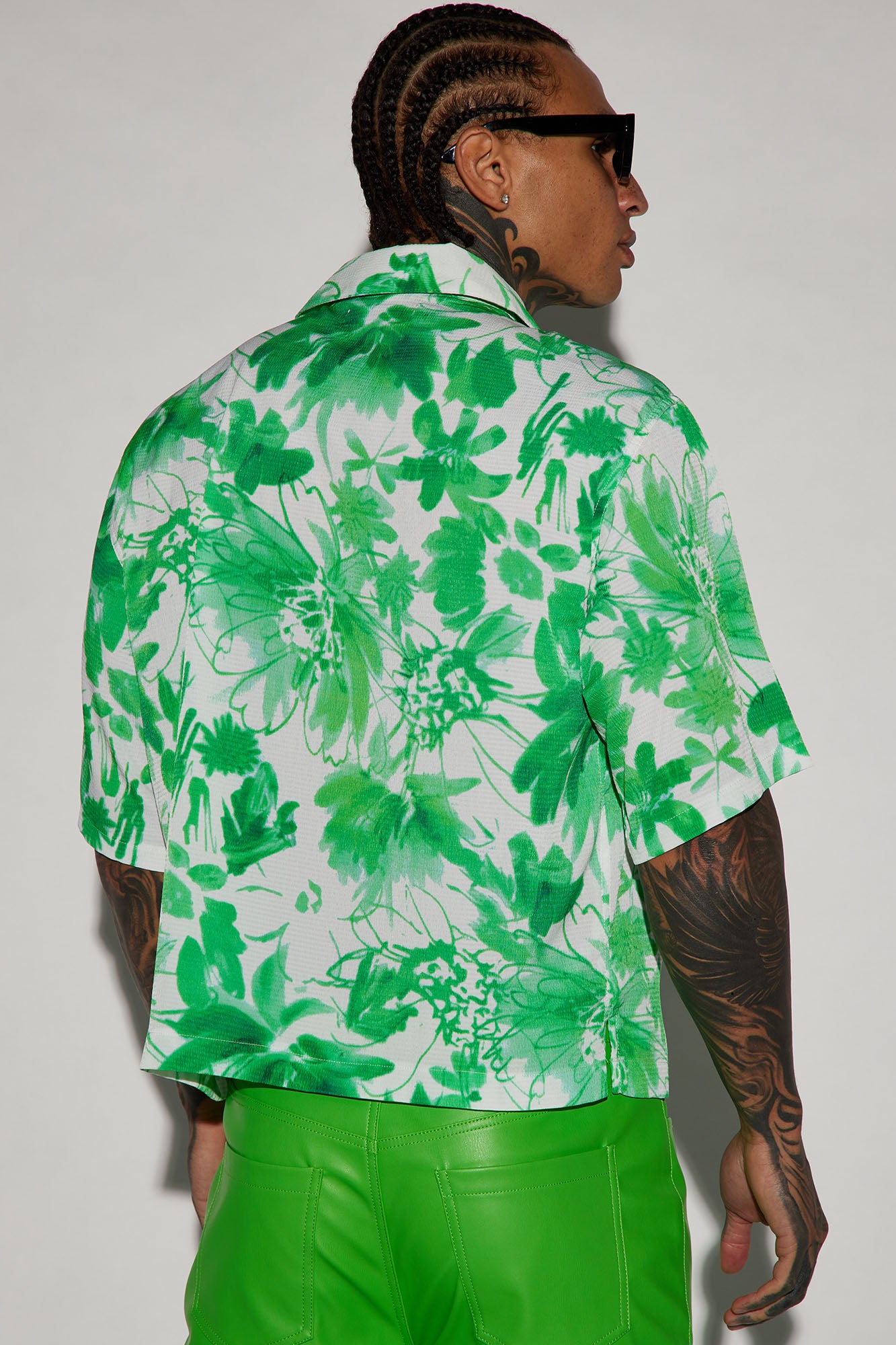 Botanical Cropped Button Up Shirt - Green - Image 4