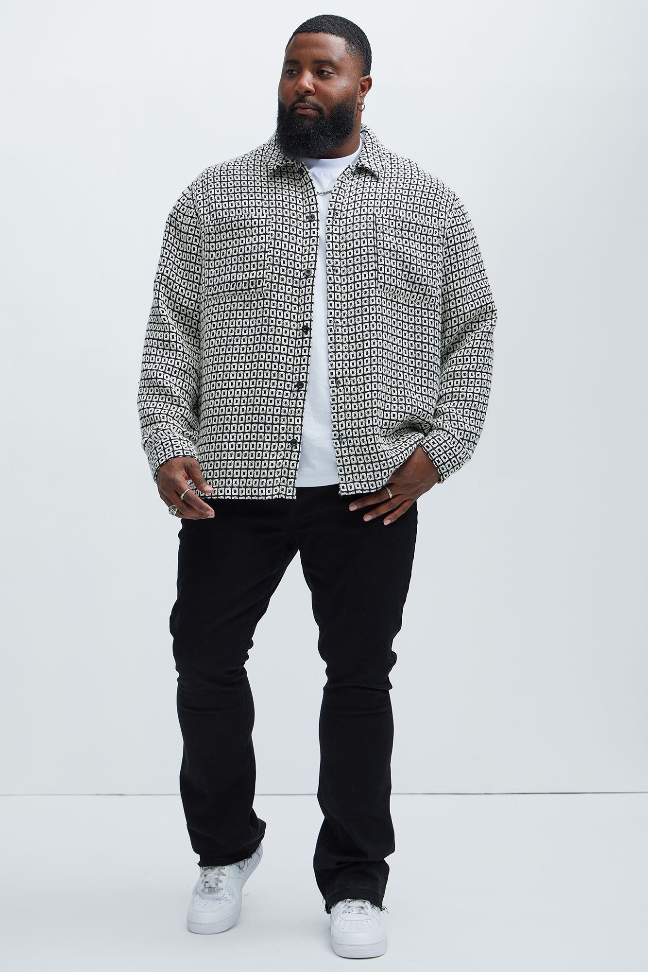 Oversized Island Textured Button Up Shirt - Black/combo - Image 6