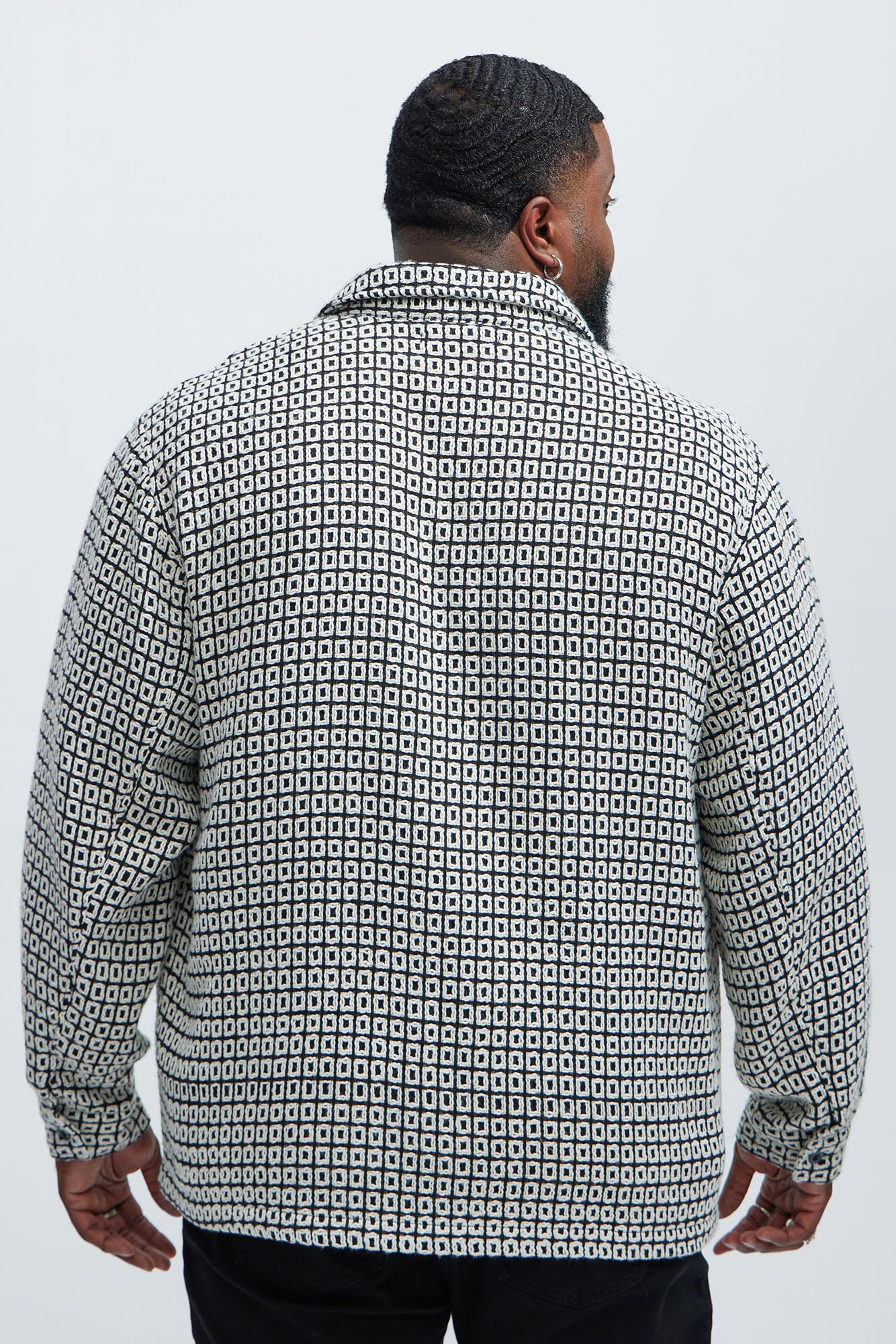 Oversized Island Textured Button Up Shirt - Black/combo - Image 8