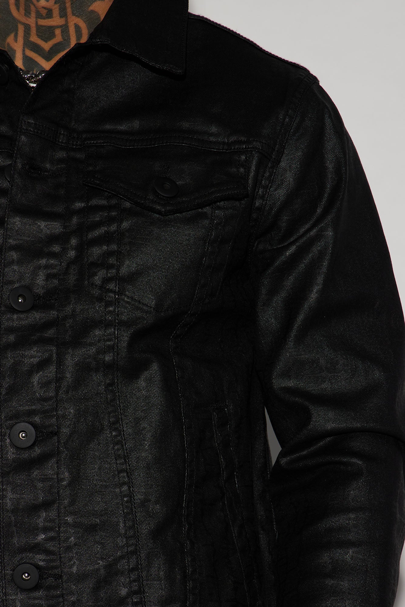 Rebel Like Me Pattern Waxed Trucker Jacket - Black - Image 3