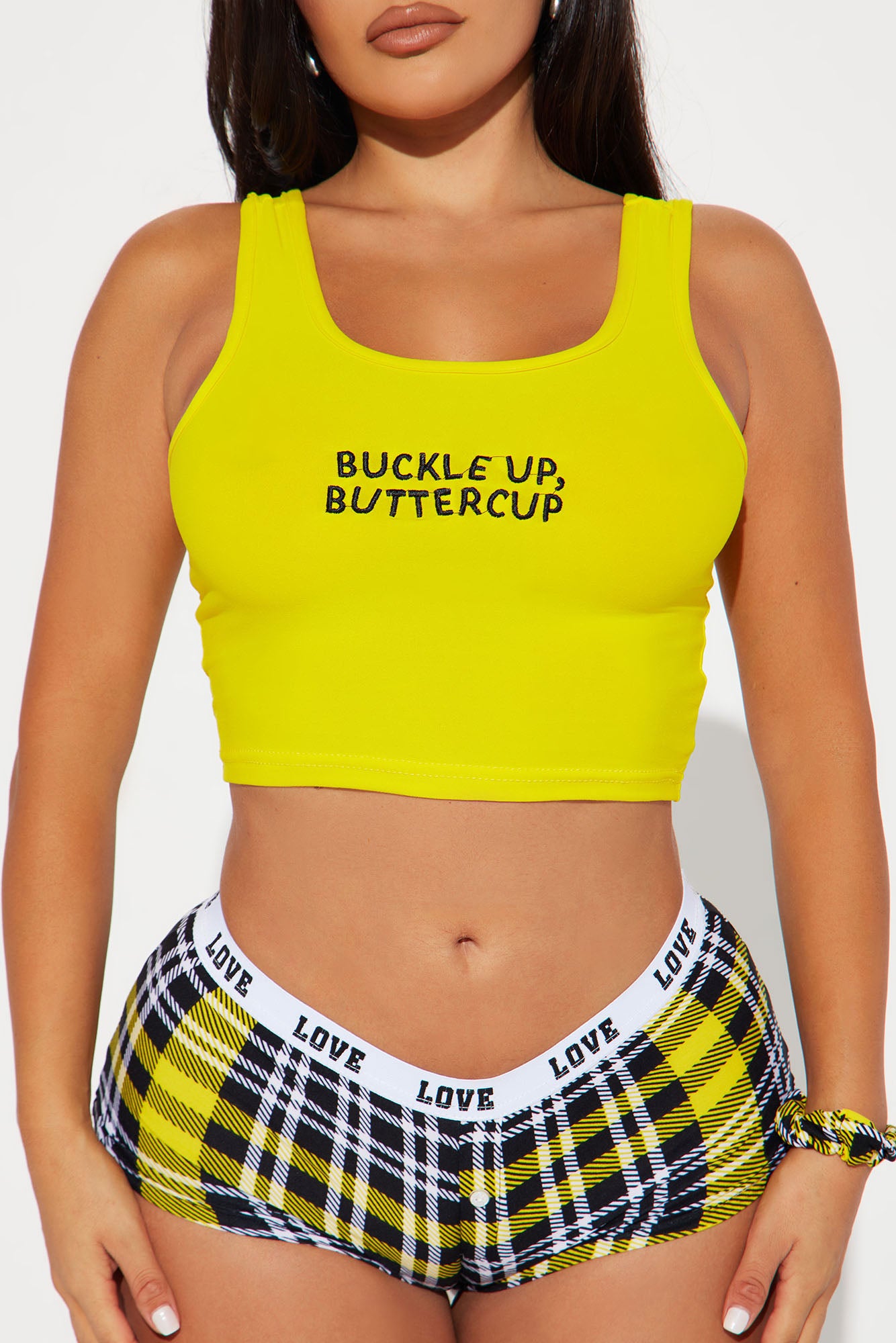 Buckle Up Buttercup PJ Boyshort Set - Black/Yellow - Image 3