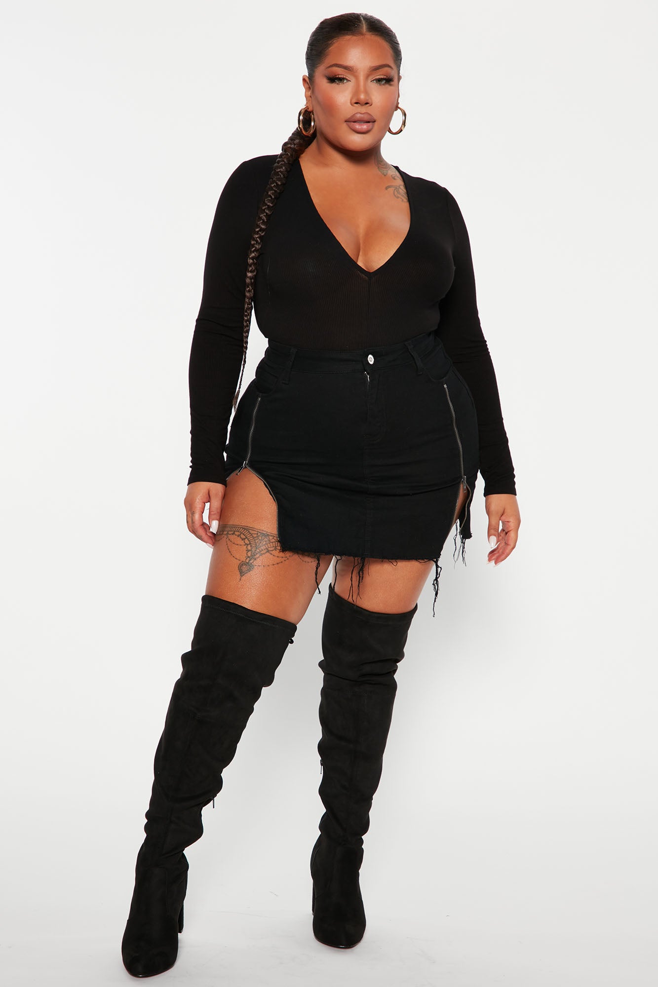Waiting On Nothing Long Sleeve Ribbed Bodysuit - Black - Image 7