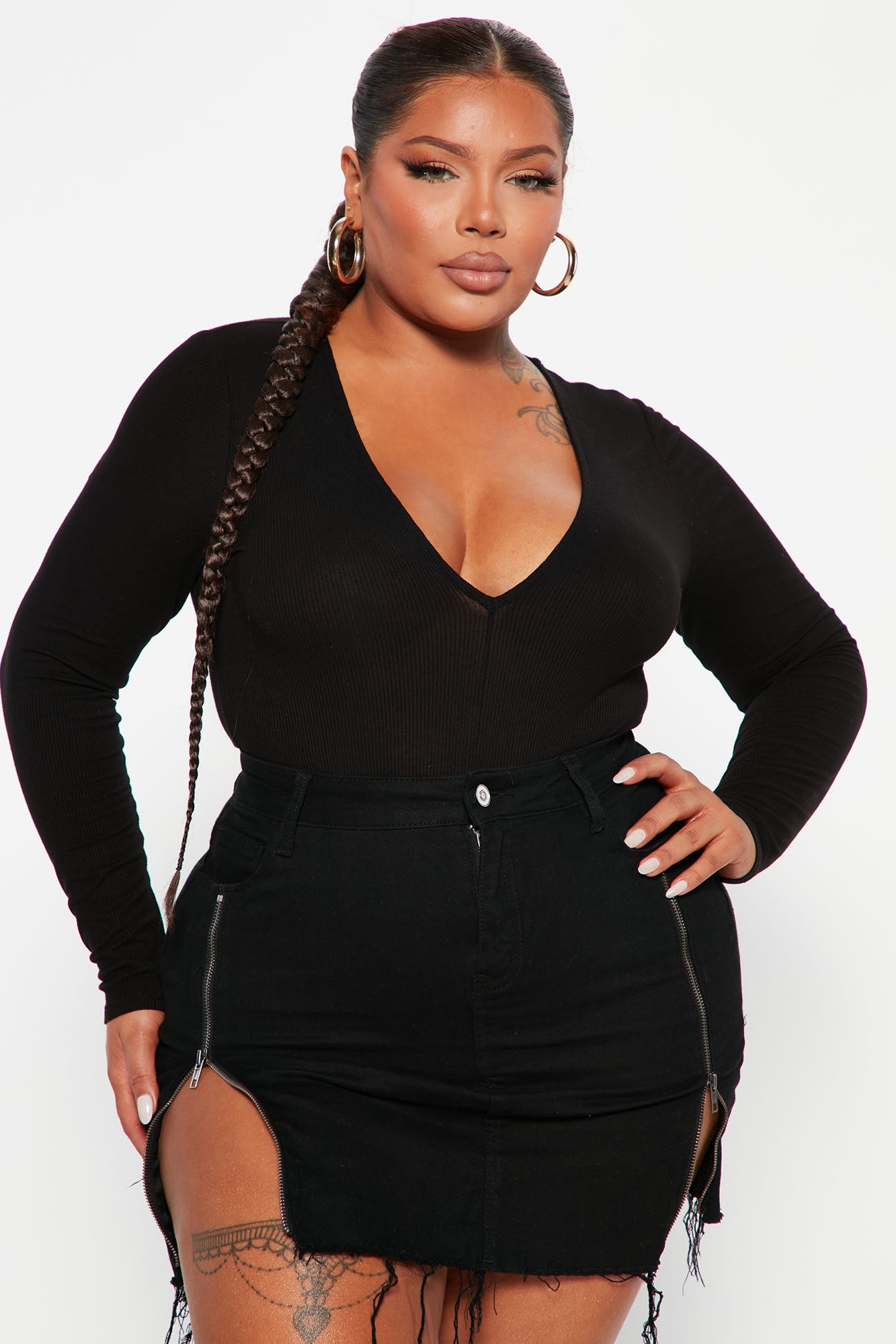 Waiting On Nothing Long Sleeve Ribbed Bodysuit - Black - Image 8