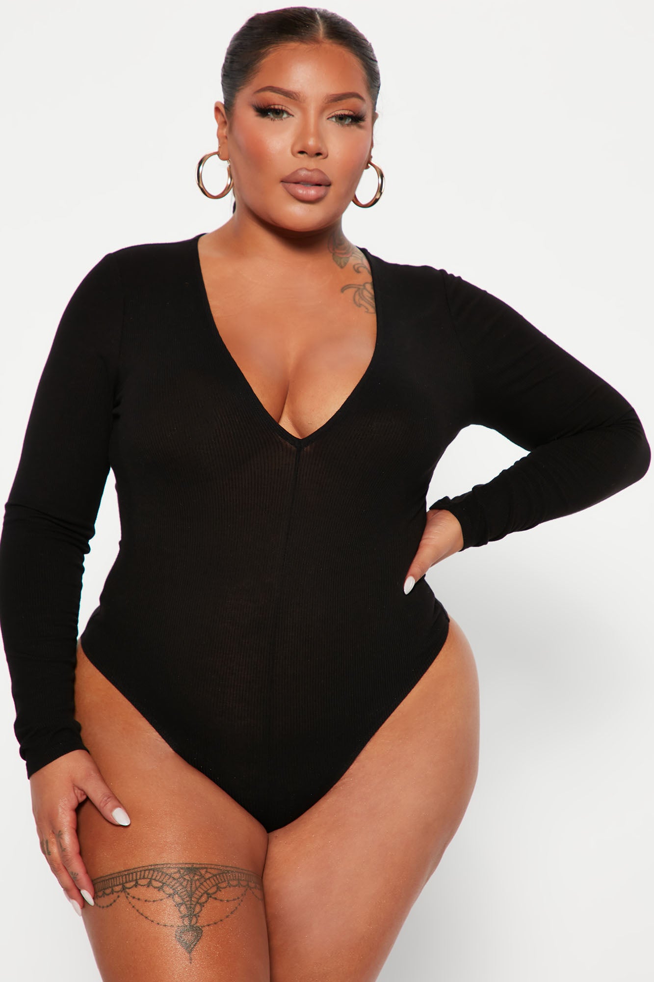 Waiting On Nothing Long Sleeve Ribbed Bodysuit - Black - Image 6