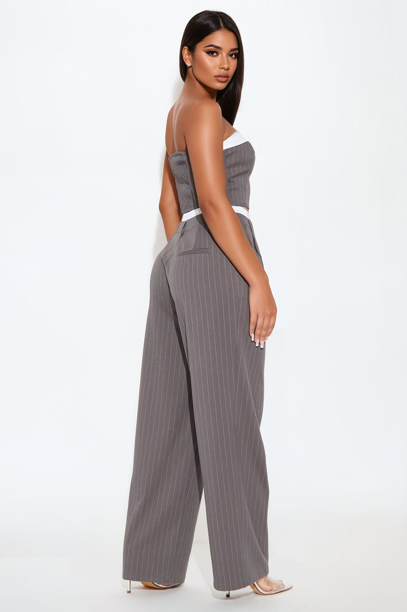Piper Pinstripe Pant Set  - Charcoal/combo - Image 3