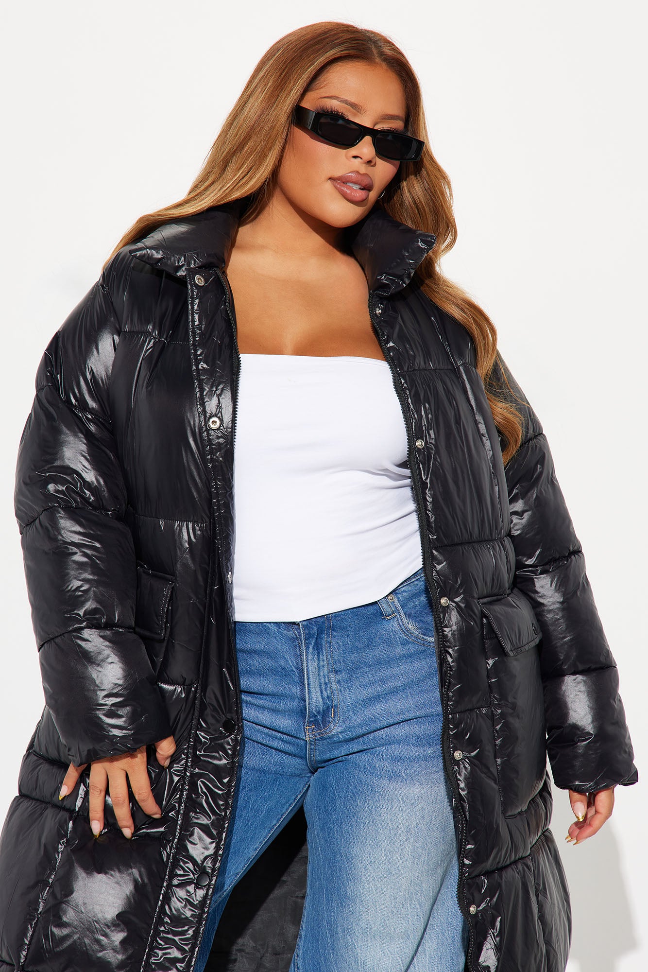 Caught You Looking Long Puffer - Black - Image 7