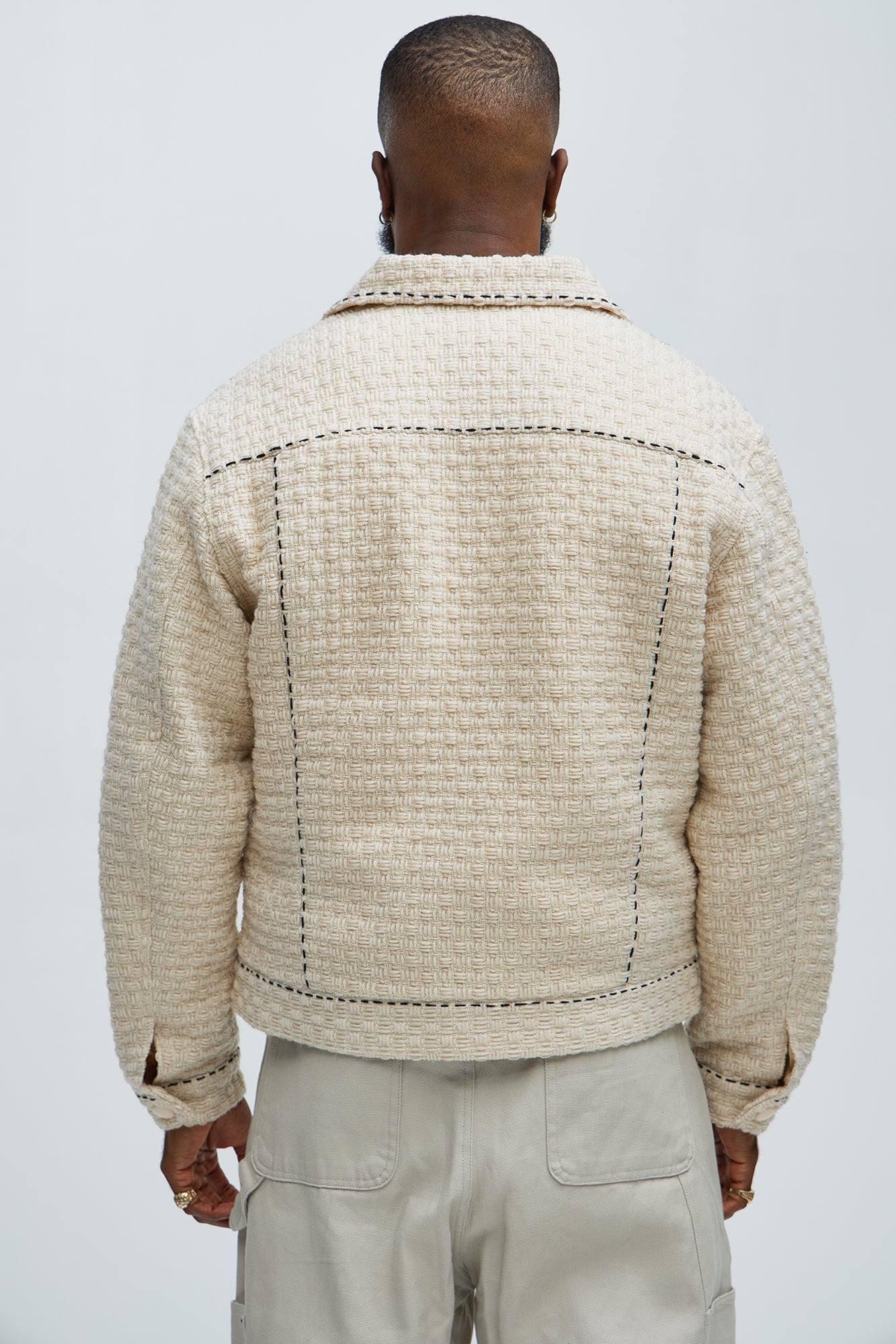 Beverly Tweed Contrasting Stitch Trucker Jacket - Cream - Image 4
