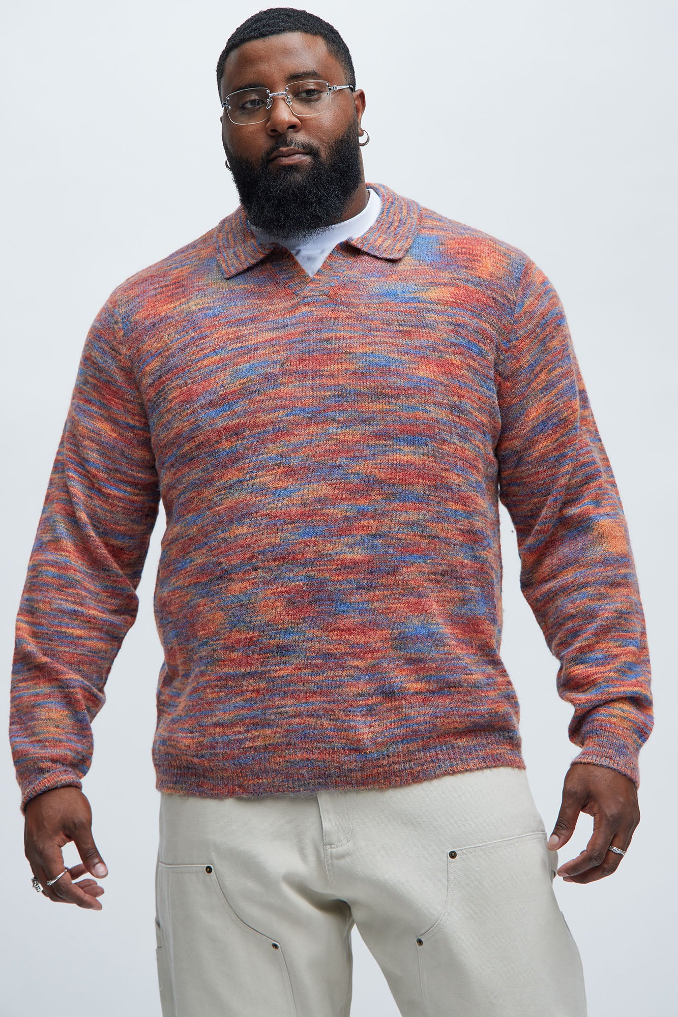 Blinded Mohair Johnny Collar Sweater - Red/combo - Image 5