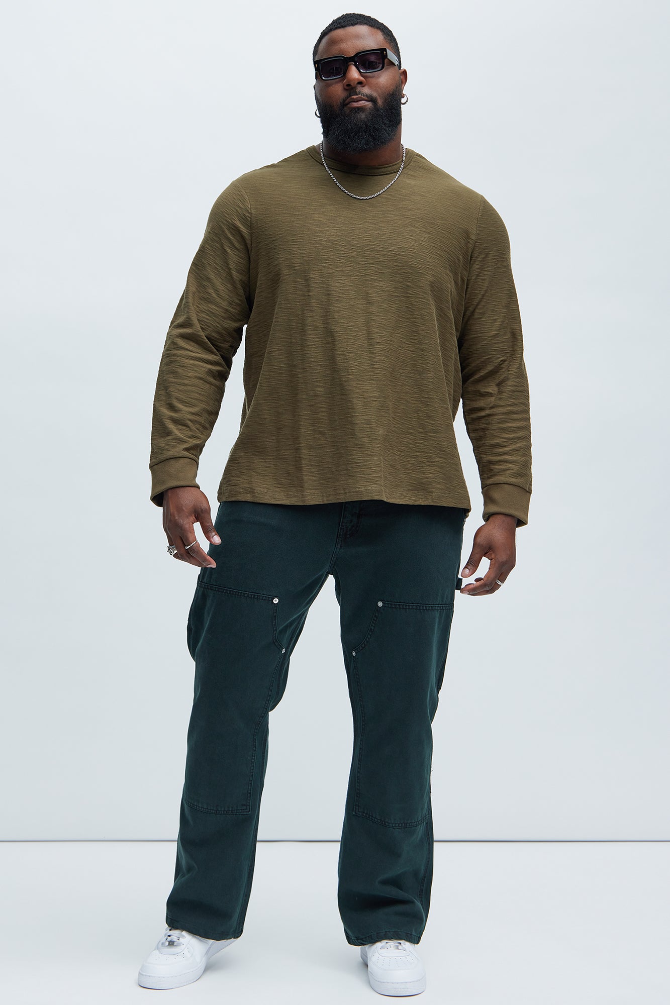 Asher Slub Texture Long Sleeve Tee - Olive - Image 6