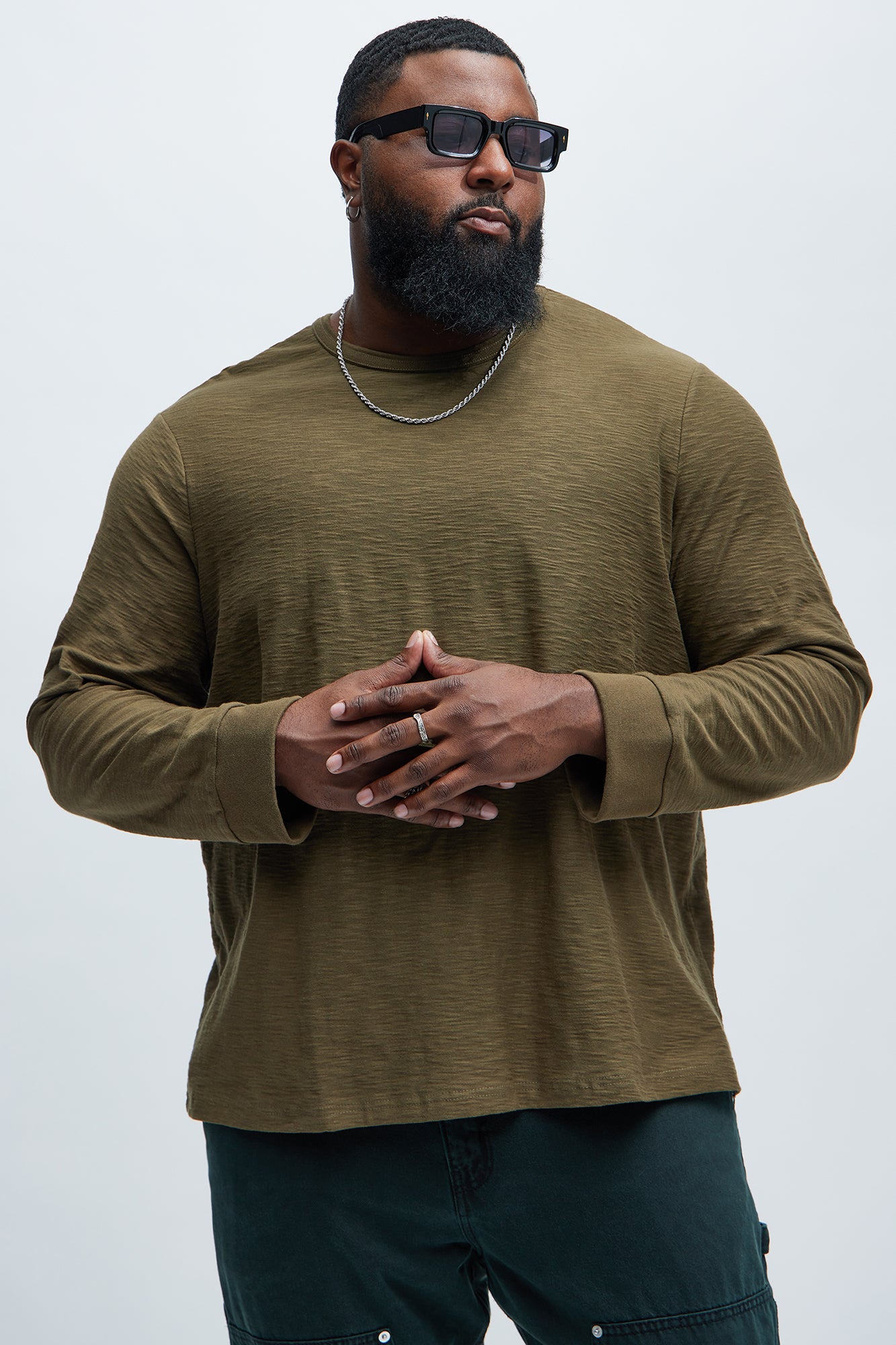 Asher Slub Texture Long Sleeve Tee - Olive - Image 5