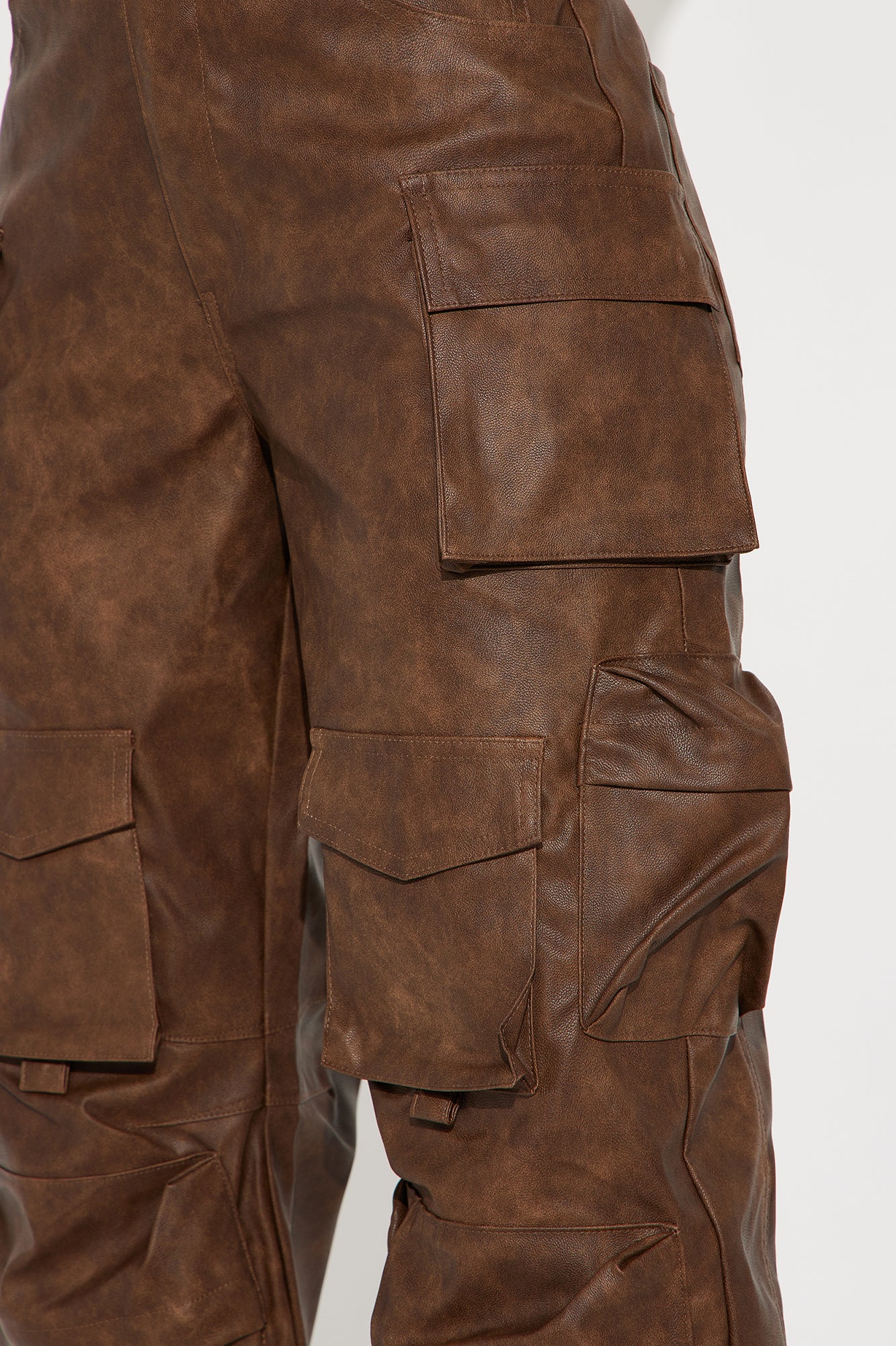 Weekend Warrior Washed Faux Leather Cargo Jogger - Brown - Image 3
