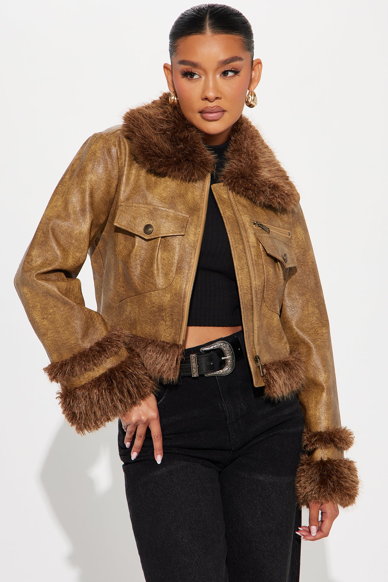 Caught Off Guard Washed Faux Leather Jacket - Cognac - Image 3