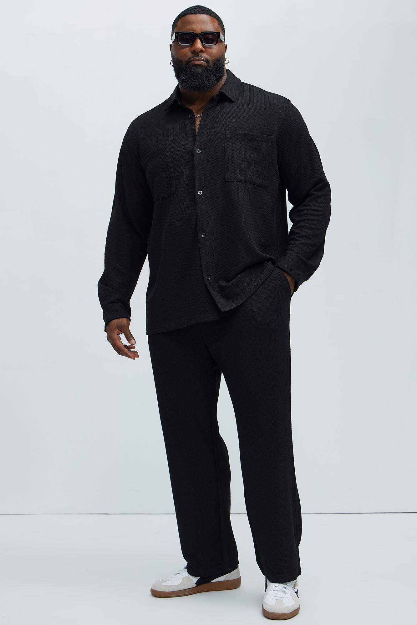 Capstan Textured Button Up Shirt - Black - Image 6