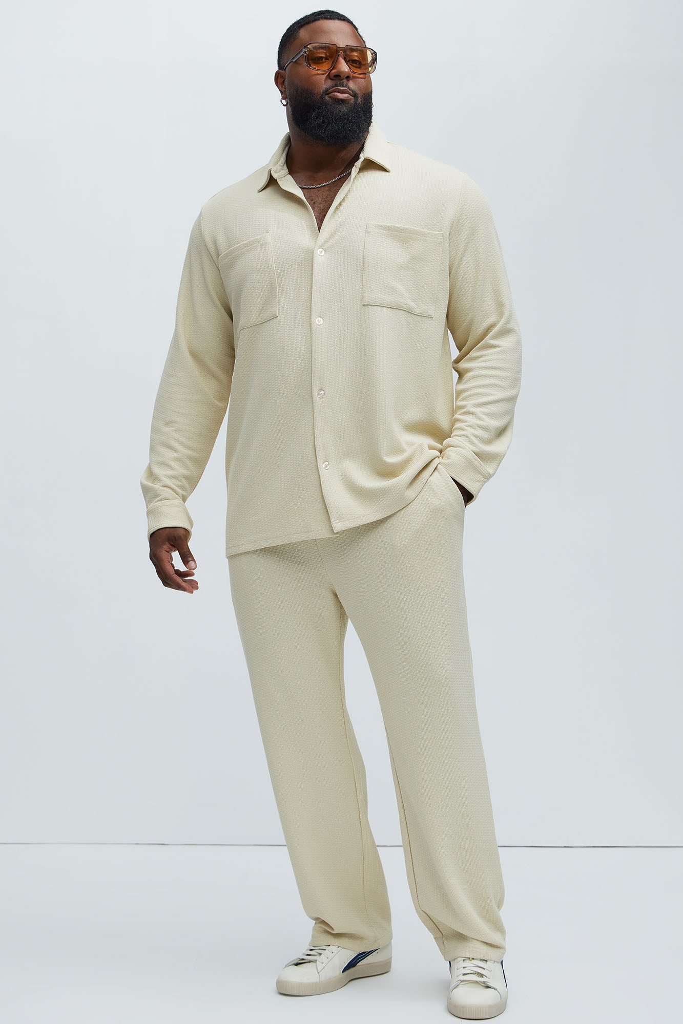Capstan Textured Button Up Shirt - Cream - Image 6