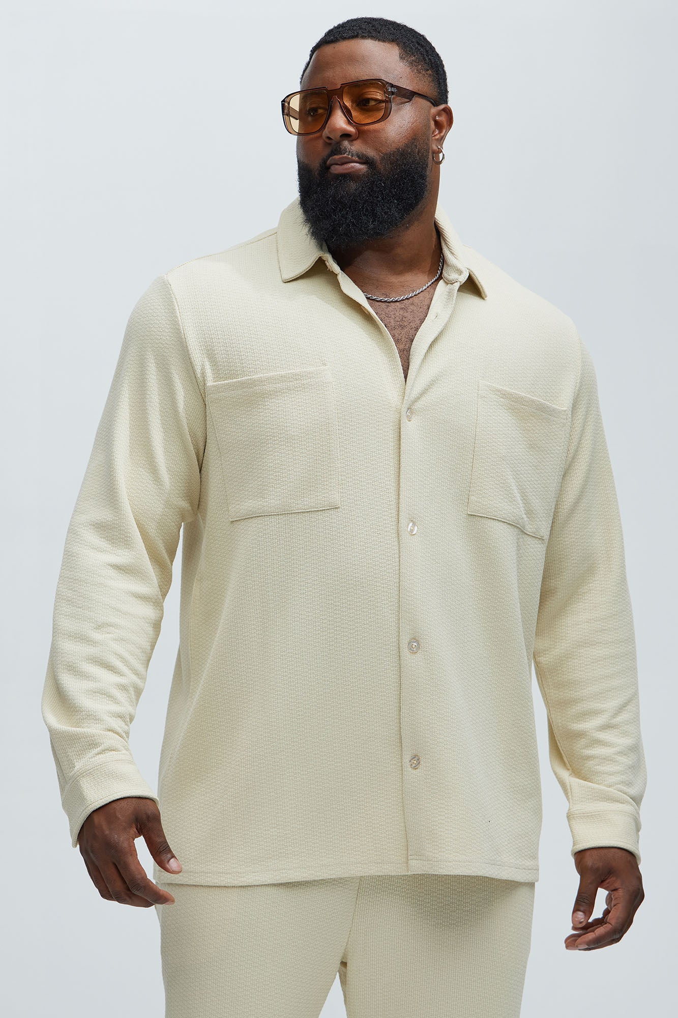 Capstan Textured Button Up Shirt - Cream - Image 5