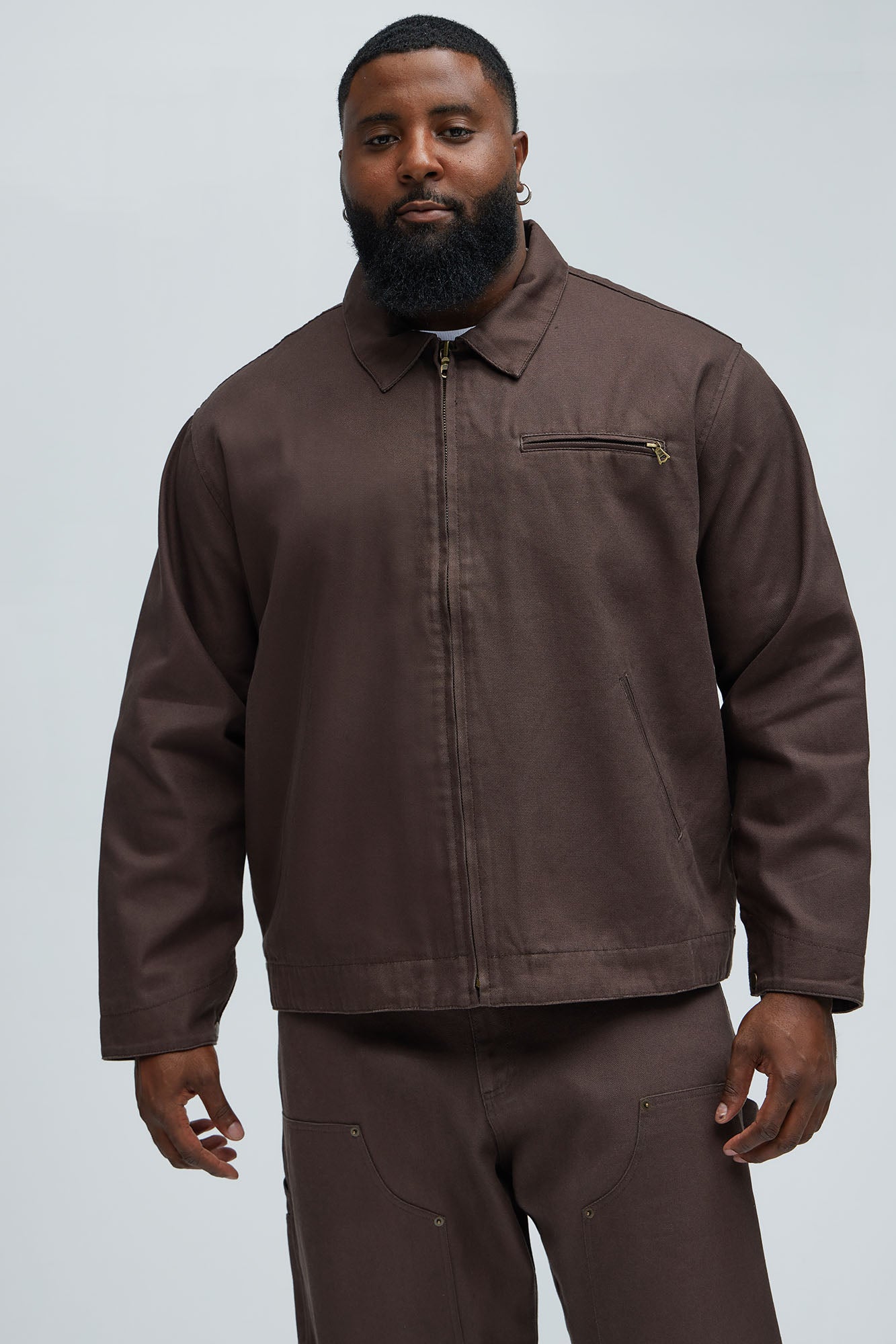 Alexander Utility Canvas Zip Work Jacket - Brown - Image 10