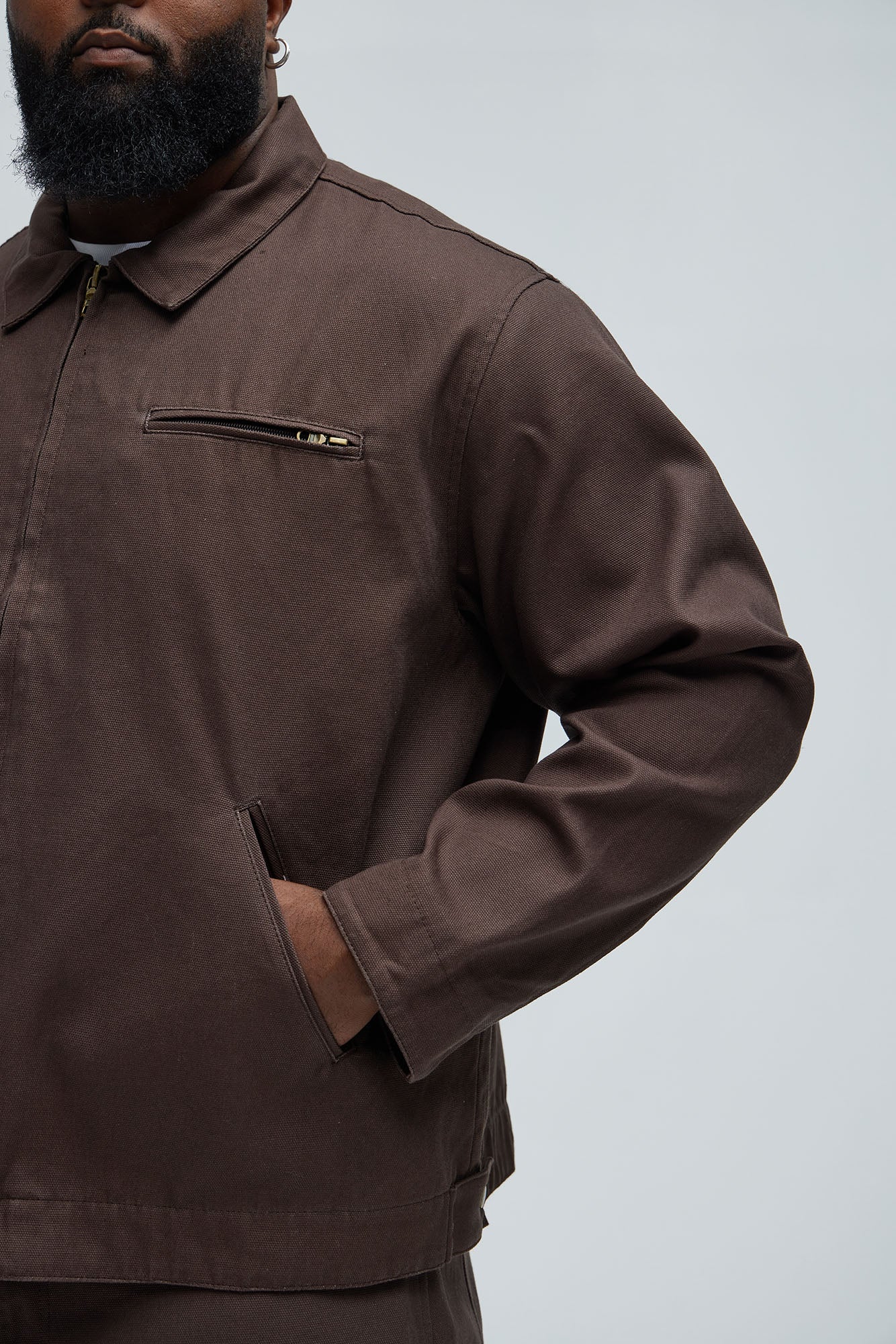 Alexander Utility Canvas Zip Work Jacket - Brown - Image 12