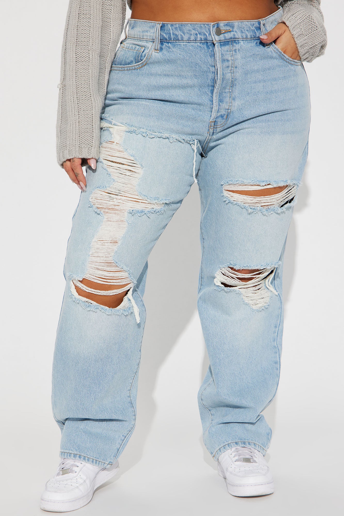 Seeking Thrills Shredded Straight Leg Jeans - Light Wash - Image 6
