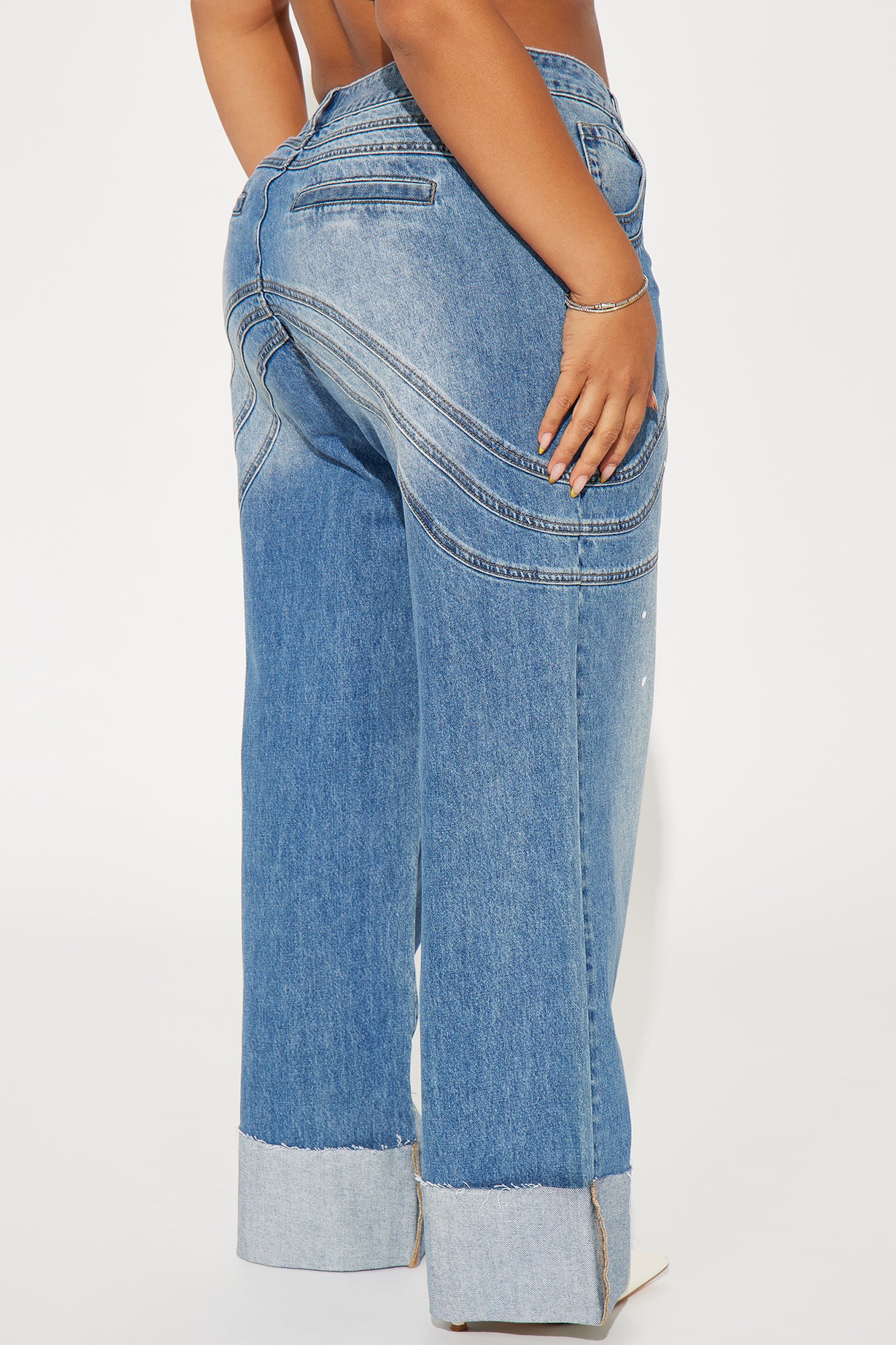 Feeling The Pressure Cuffed Straight Leg Jeans - Medium Wash - Image 6