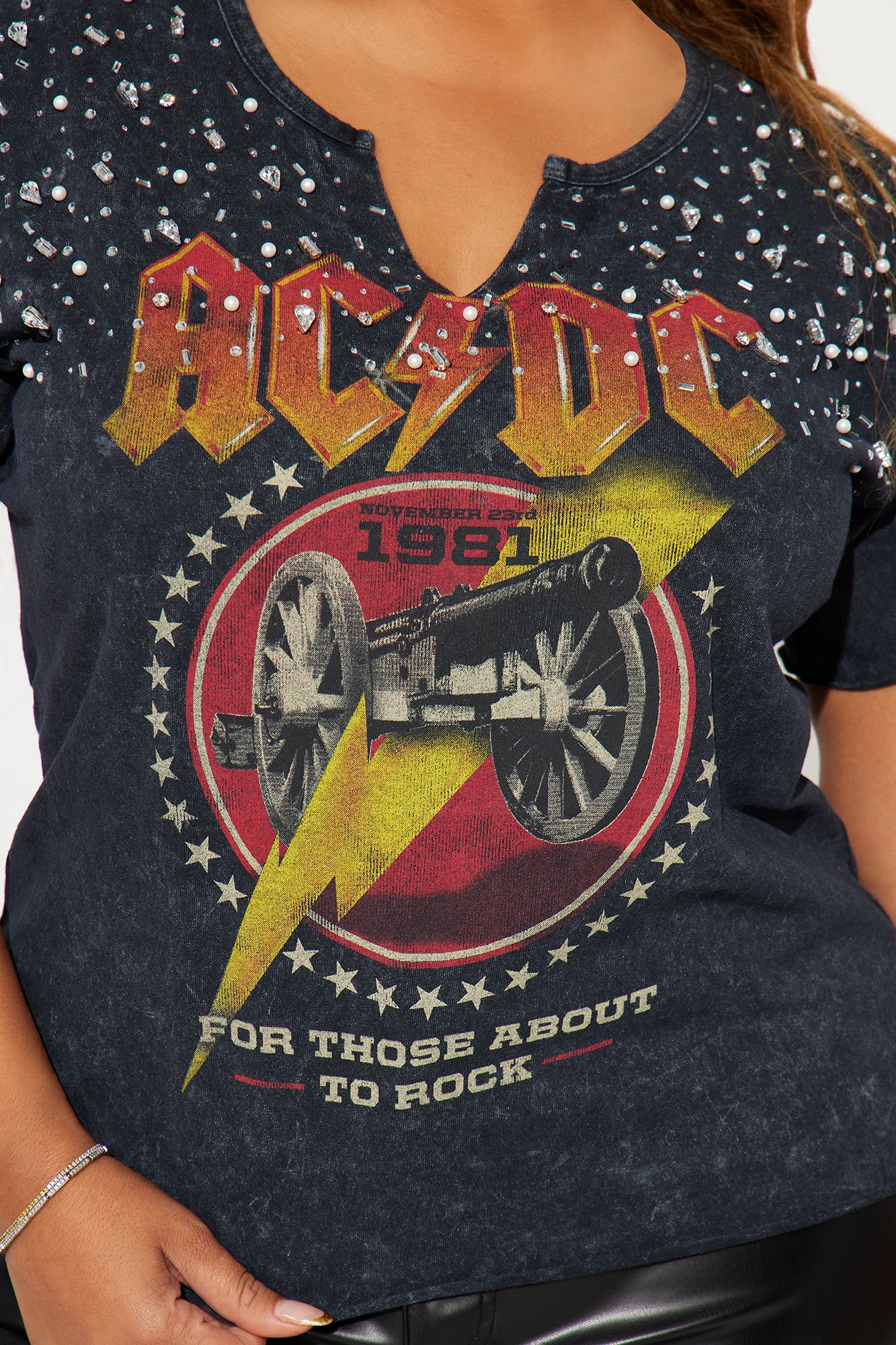 ACDC Rock On Rhinestone Tee - Charcoal - Image 7