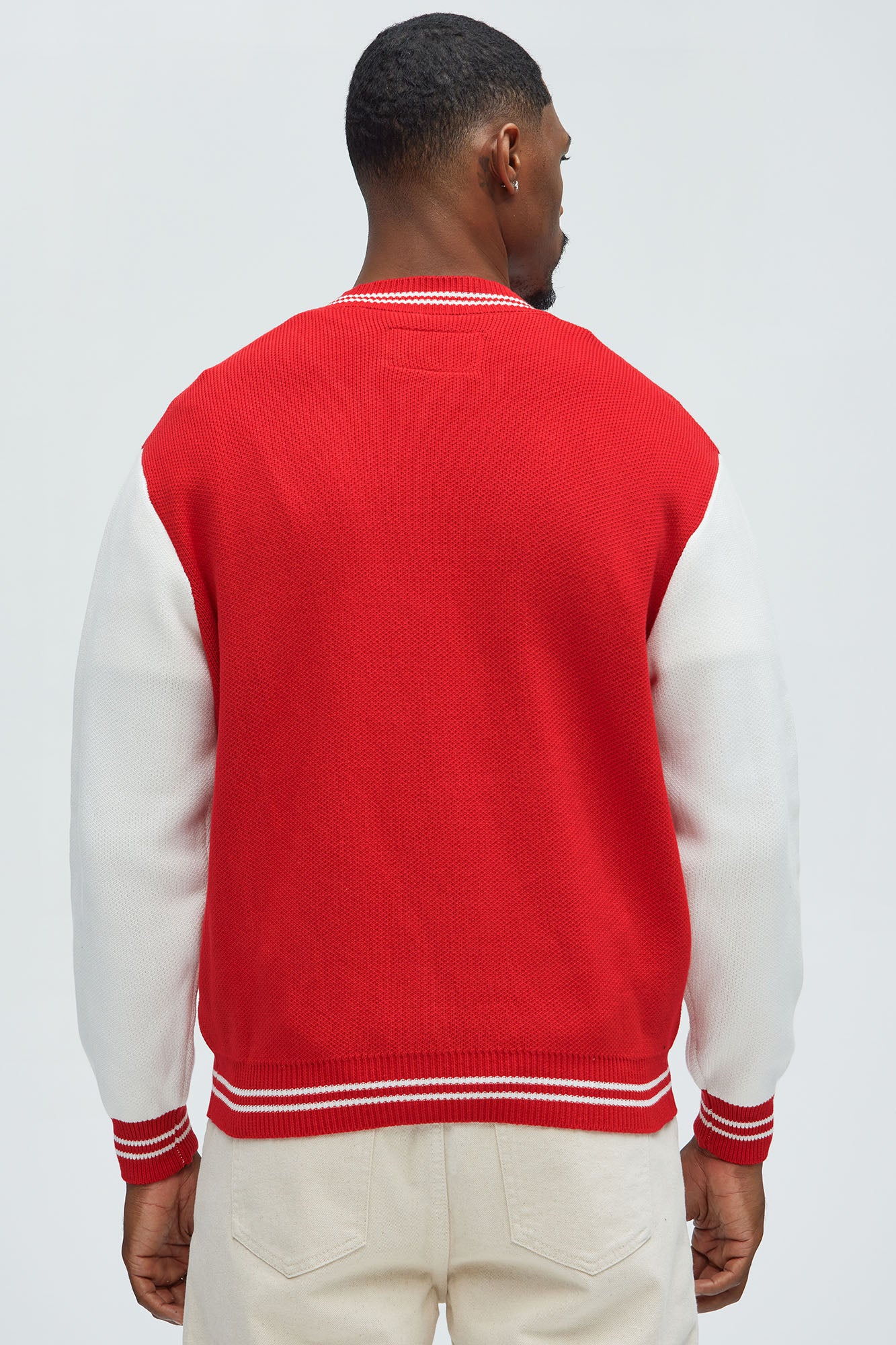 Caspian Knitted Varsity Jacket - Red/combo - Image 4