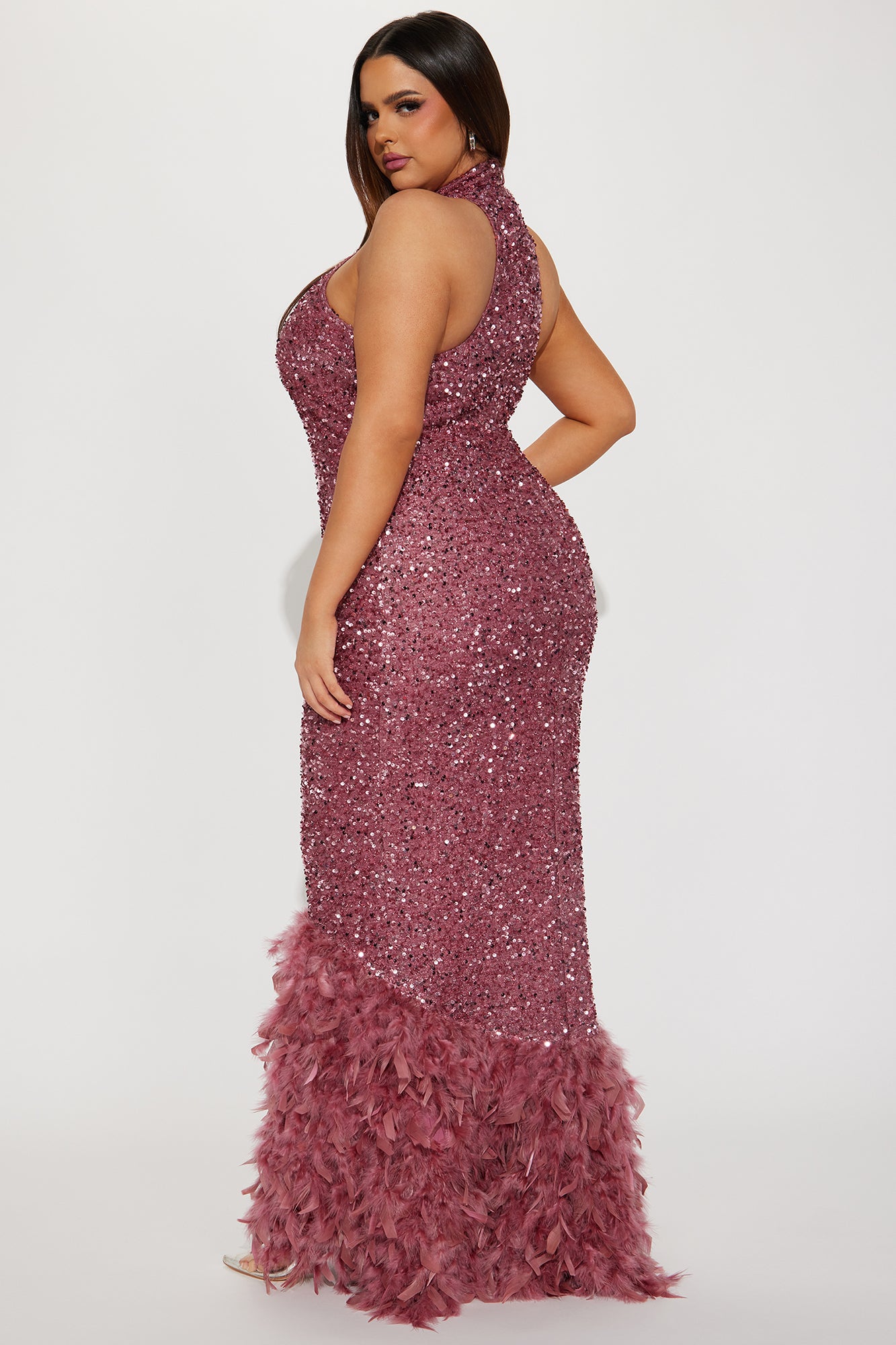 Zoey Feathered Sequin Gown - Mauve - Image 6